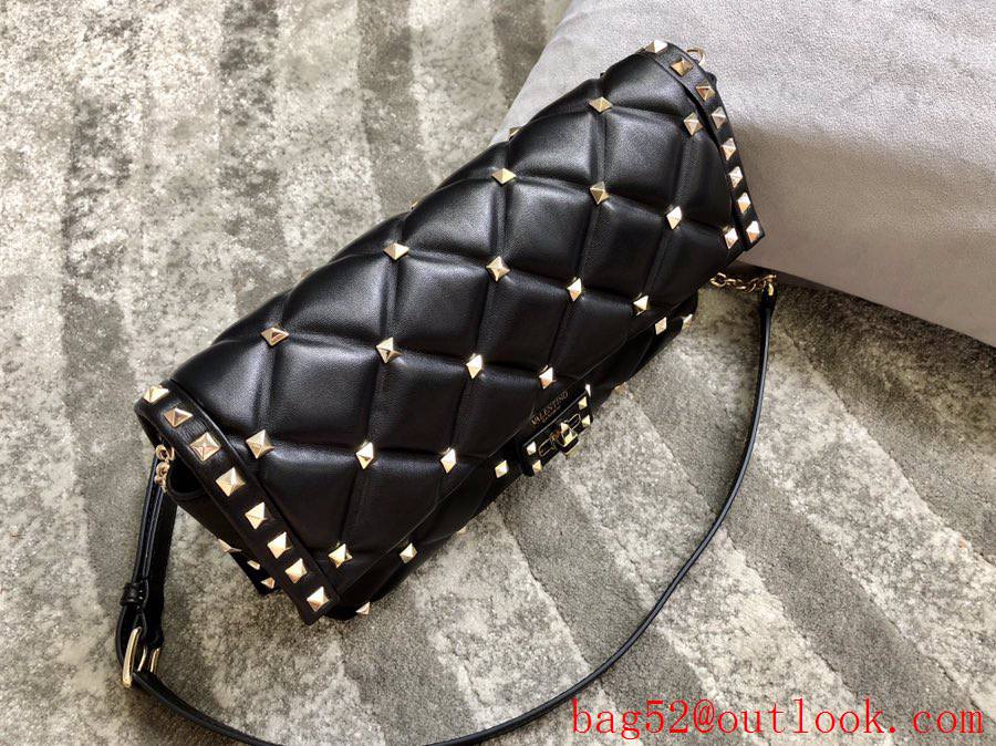 Valentino Rockstud Shoulder Bag Lambskin Roman Stud Clutch Handbag Black