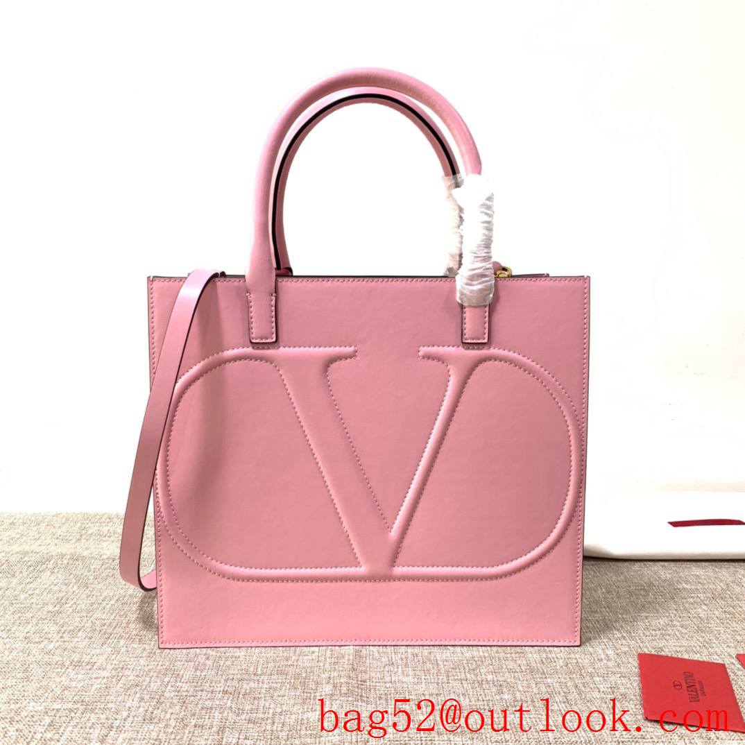 Valentino Large Vlogo Walk Calfskin Tote Handbag Shoulder Bag Pink