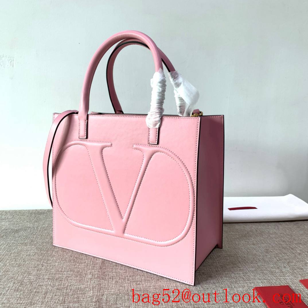 Valentino Large Vlogo Walk Calfskin Tote Handbag Shoulder Bag Pink