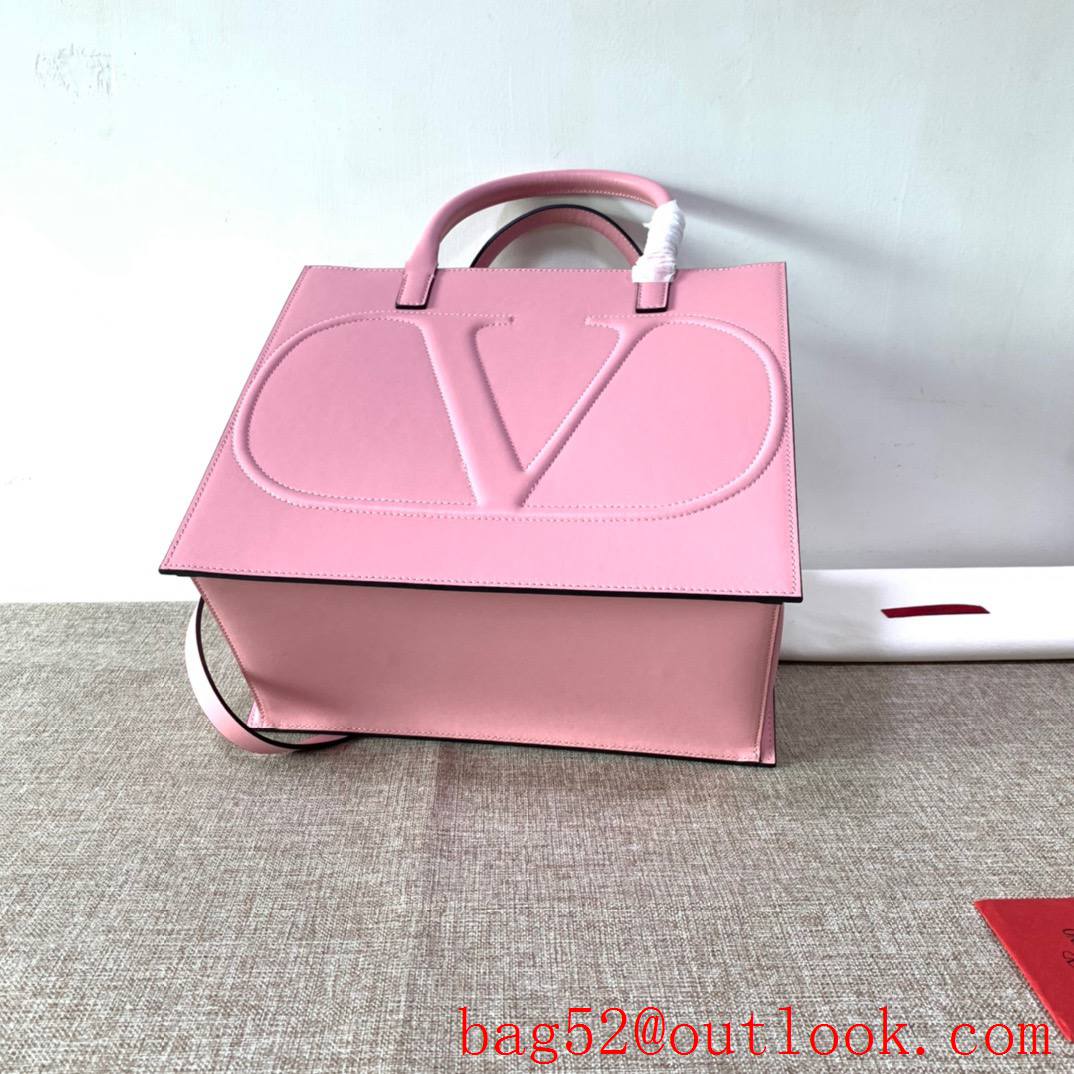 Valentino Large Vlogo Walk Calfskin Tote Handbag Shoulder Bag Pink