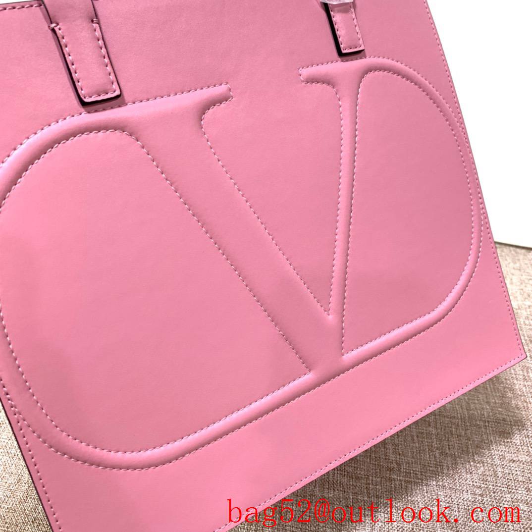 Valentino Large Vlogo Walk Calfskin Tote Handbag Shoulder Bag Pink