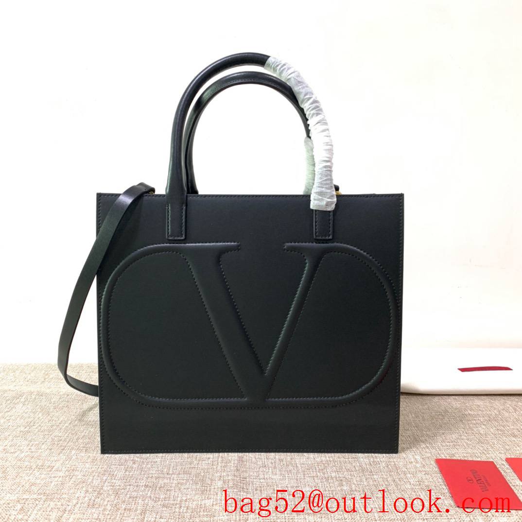 Valentino Large Vlogo Walk Calfskin Tote Handbag Shoulder Bag Black
