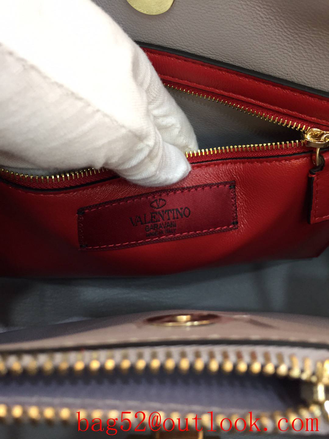 Valentino Rockstud Spike Chain Bag Leather Tote Handbag Gray
