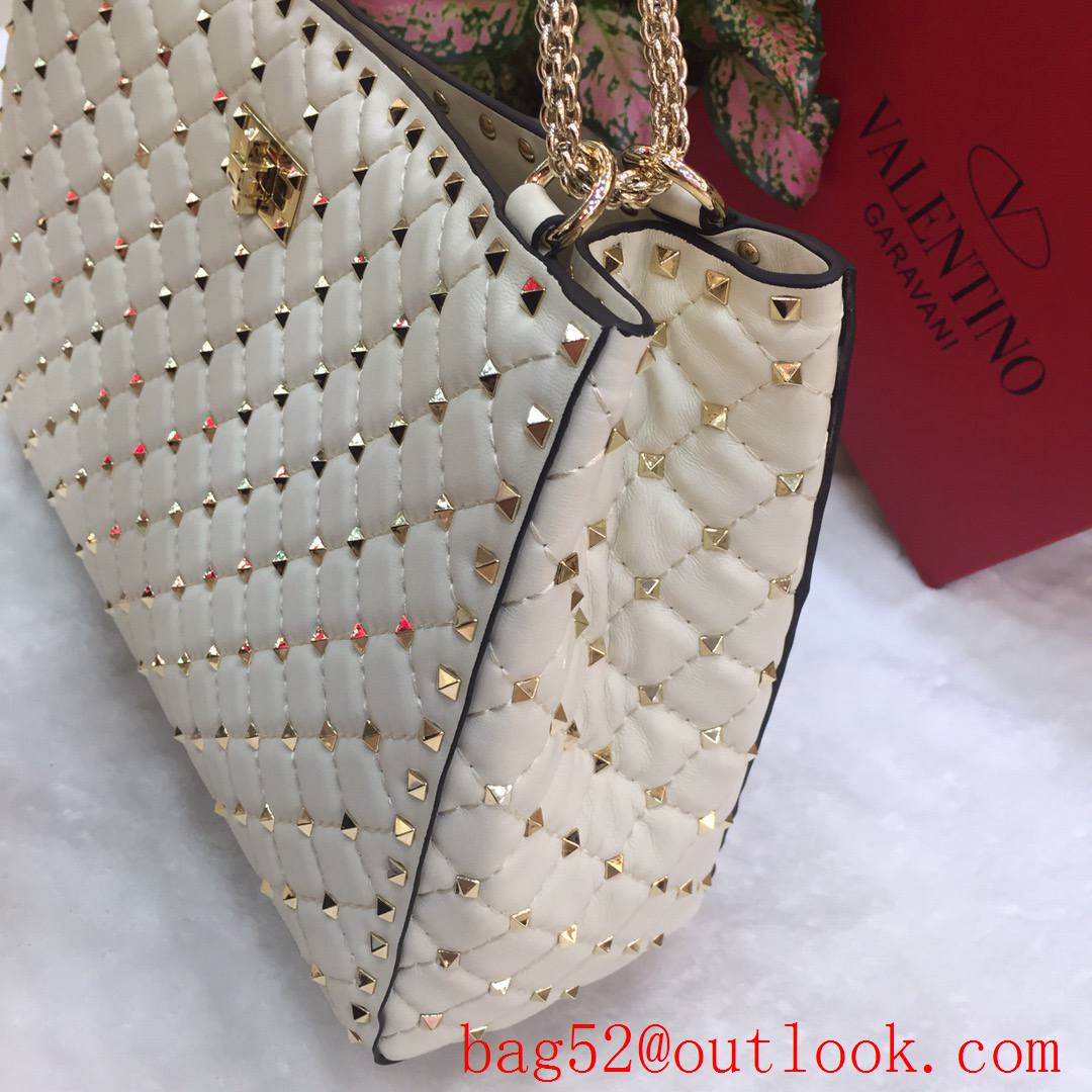 Valentino Rockstud Spike Chain Bag Leather Tote Handbag White