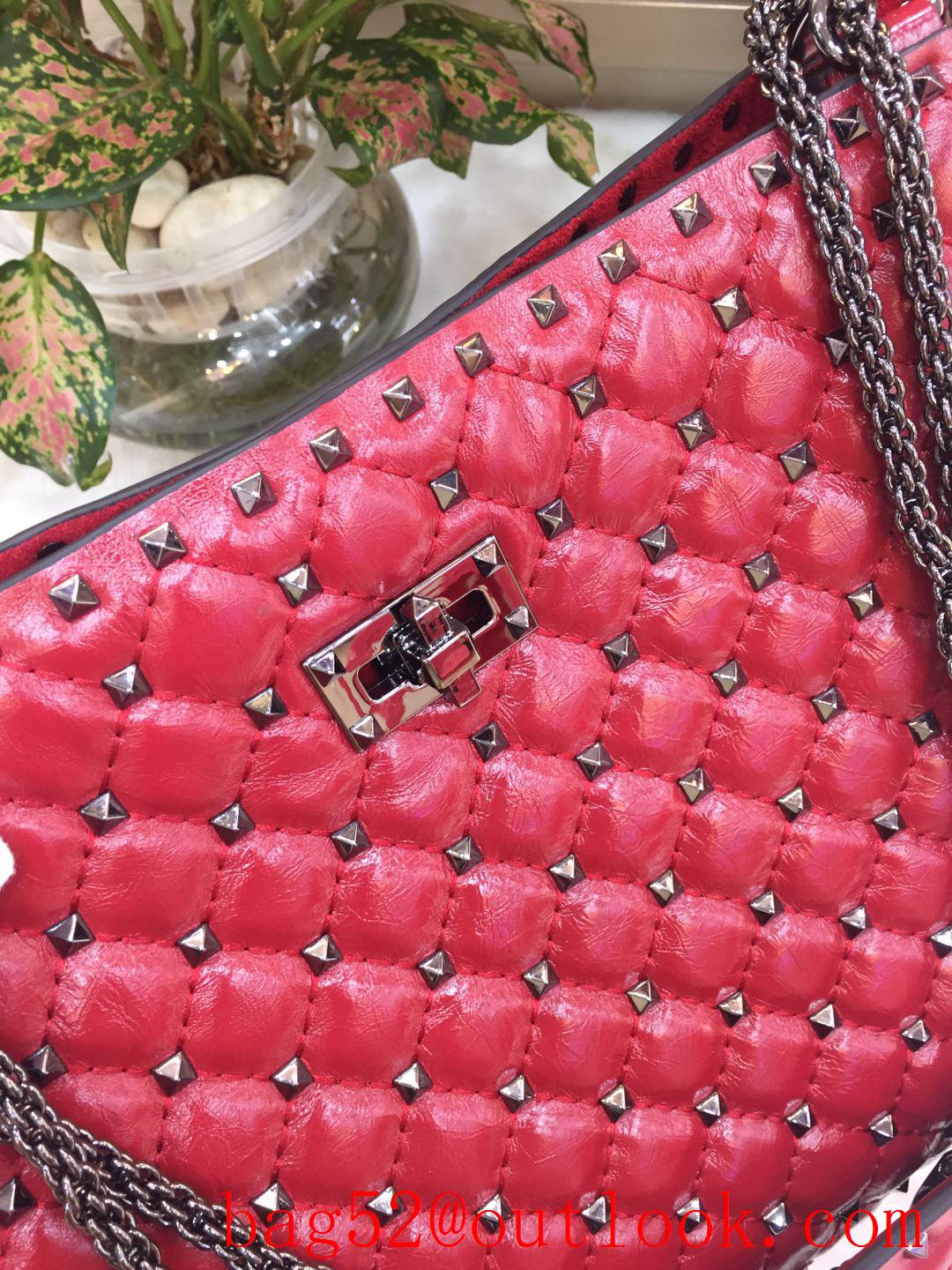 Valentino Rockstud Spike Chain Bag Leather Tote Handbag Tonal Studs