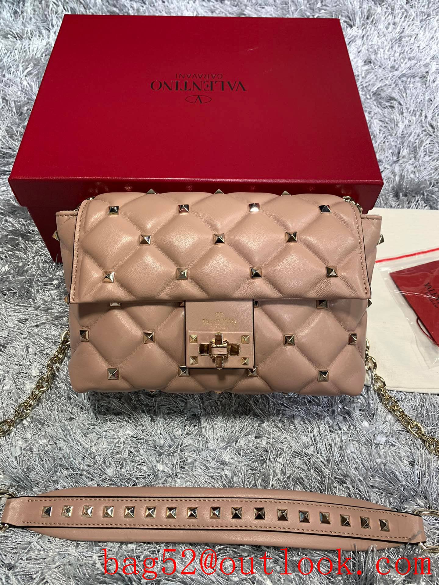 Valentino Candystud Shoulder Bag with Chain Handbag Tan