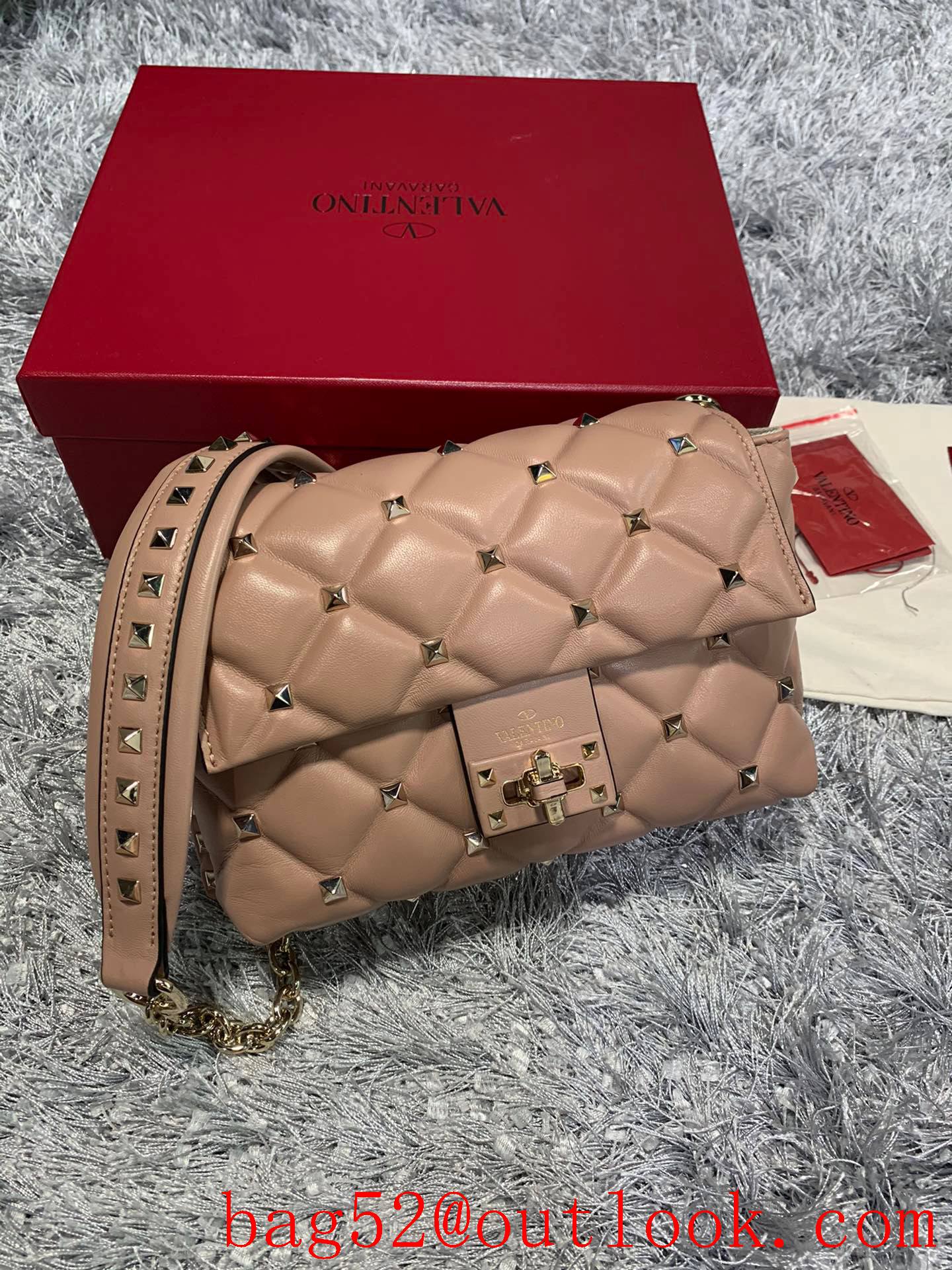 Valentino Candystud Shoulder Bag with Chain Handbag Tan