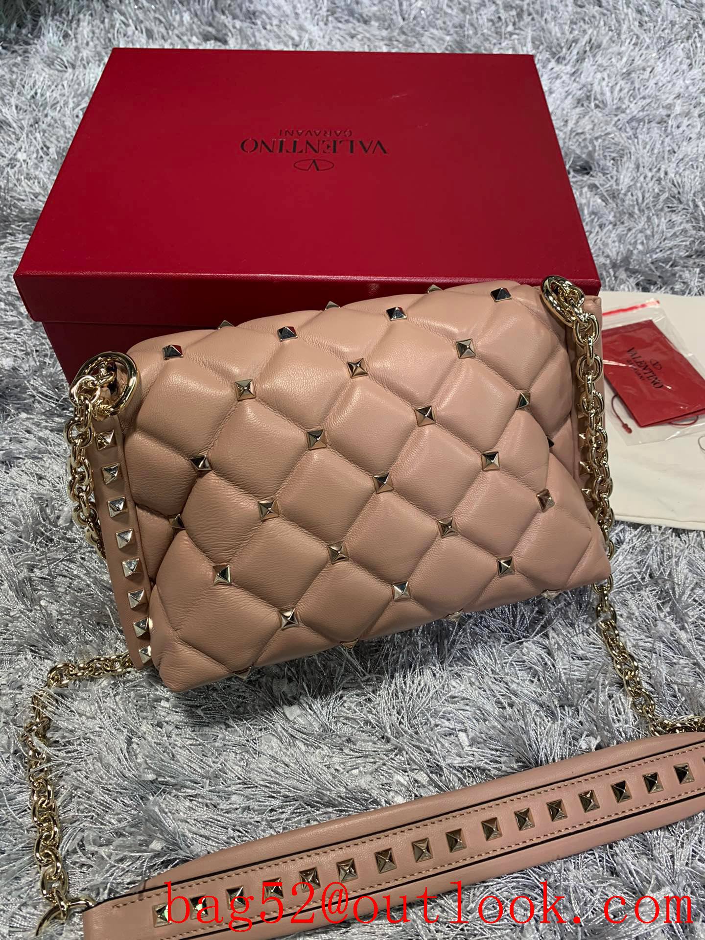 Valentino Candystud Shoulder Bag with Chain Handbag Tan