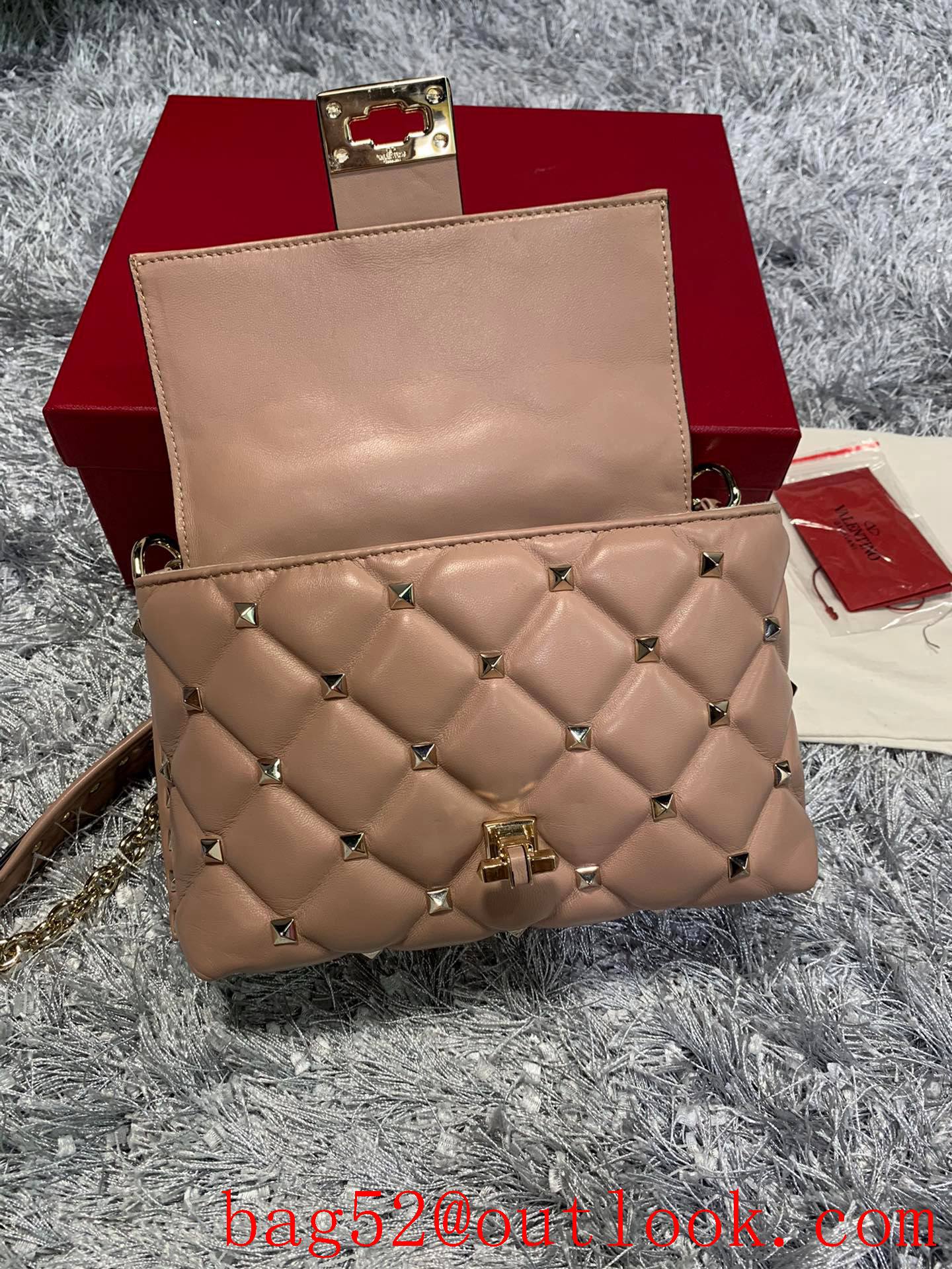 Valentino Candystud Shoulder Bag with Chain Handbag Tan