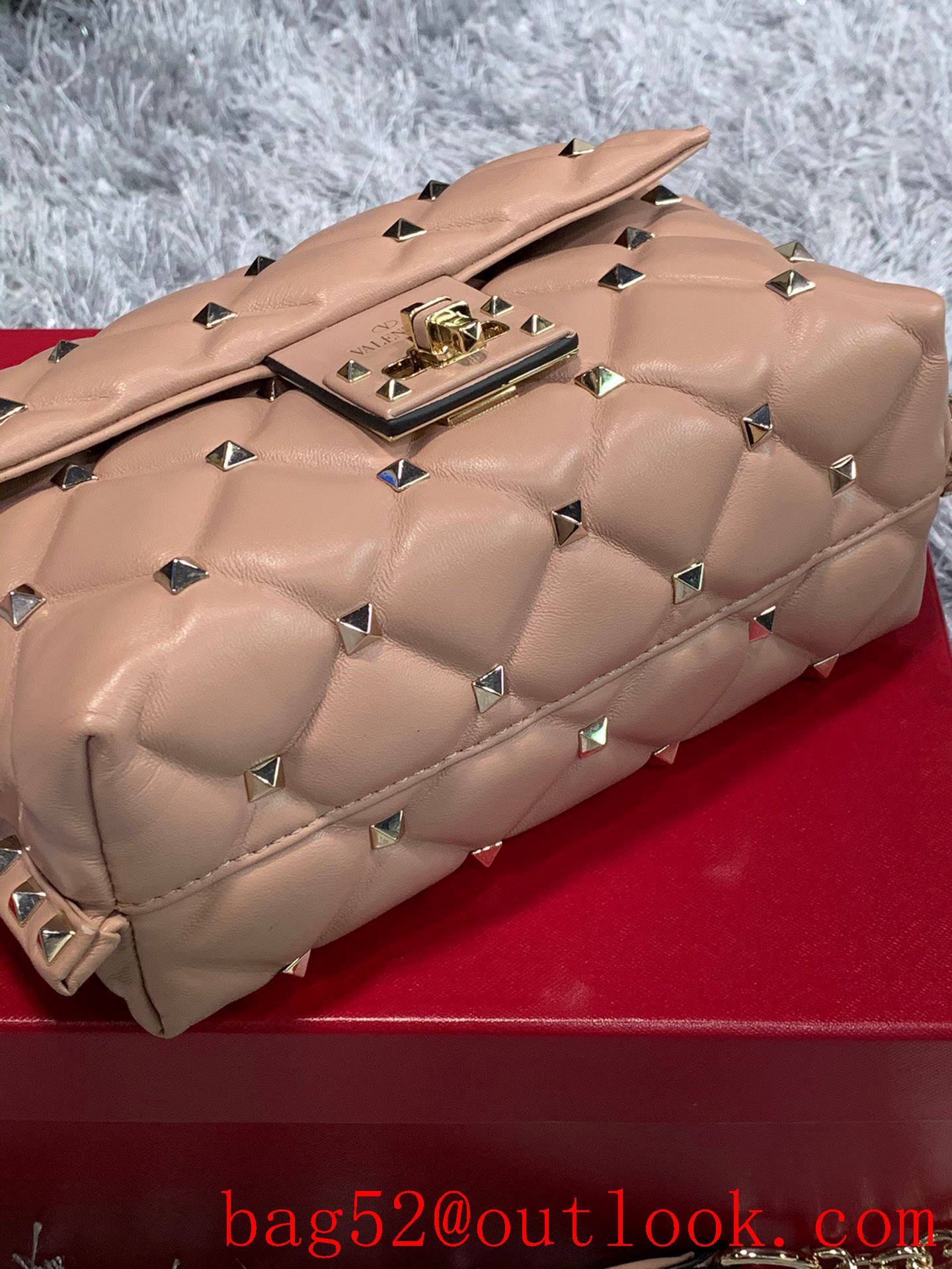 Valentino Candystud Shoulder Bag with Chain Handbag Tan