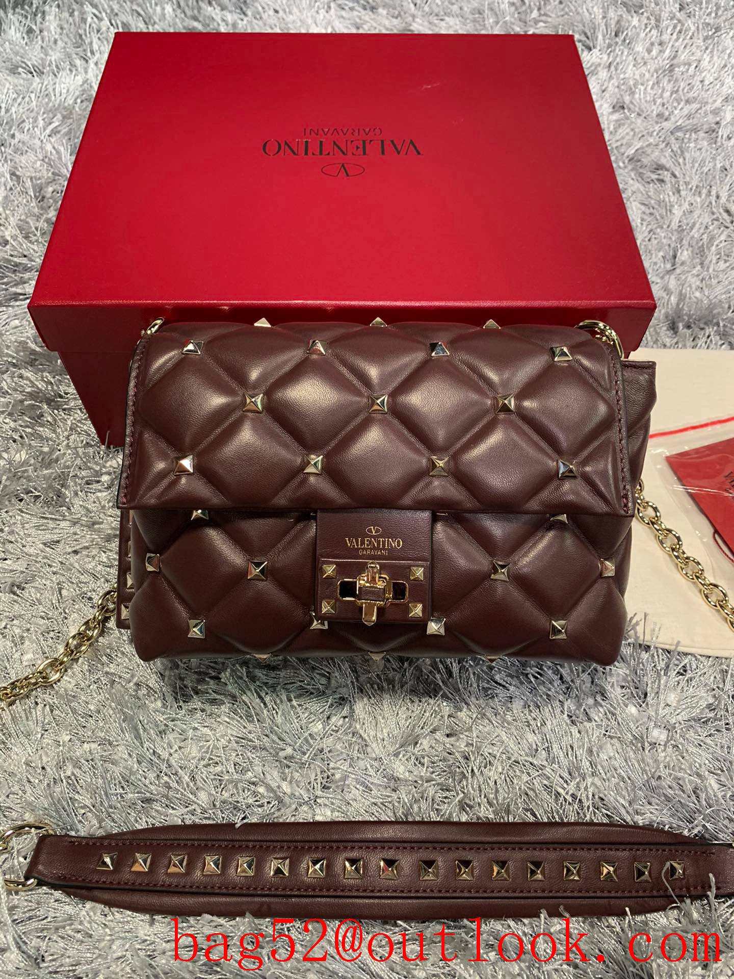 Valentino Candystud Shoulder Bag with Chain Handbag Coffee