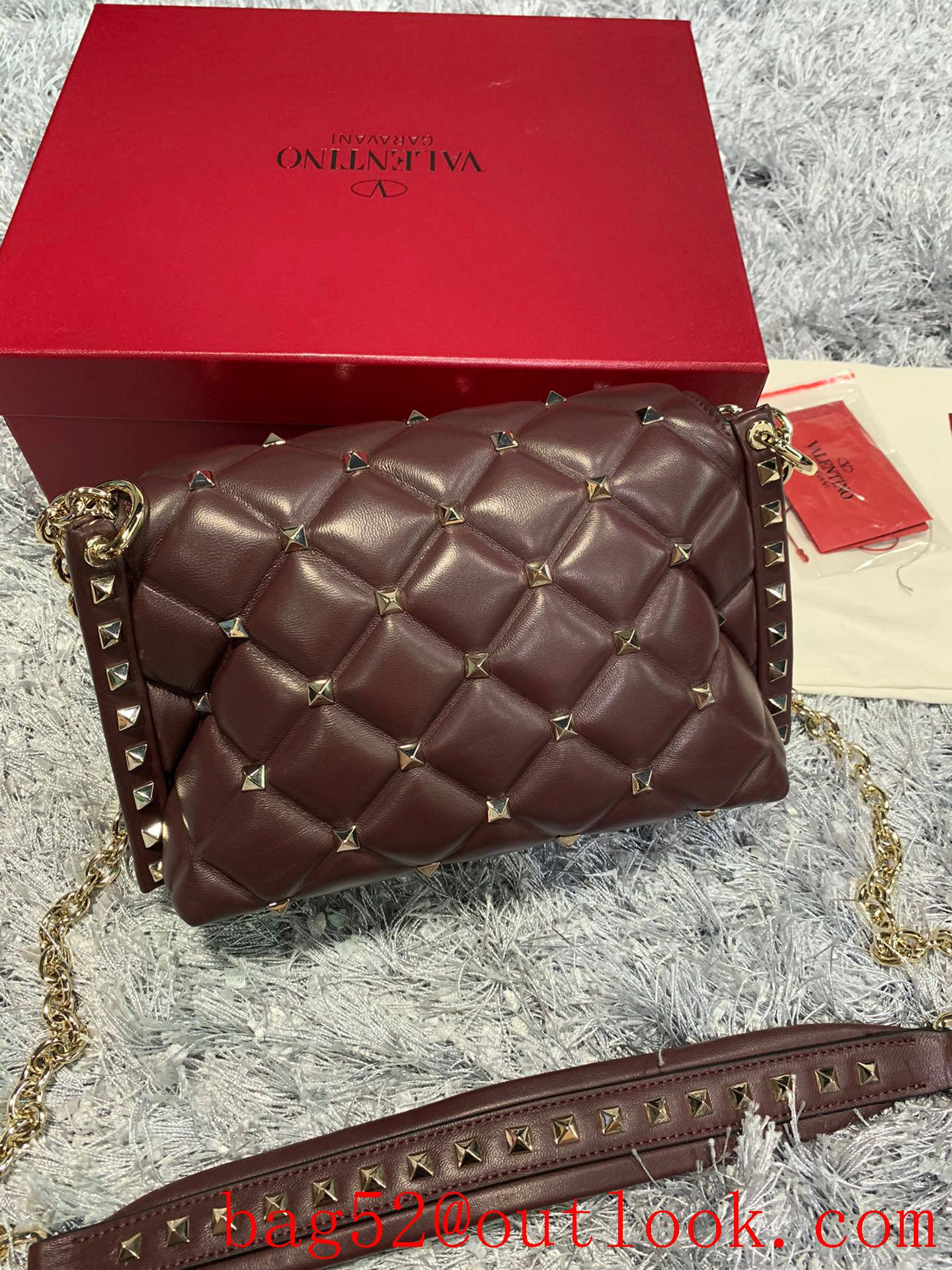 Valentino Candystud Shoulder Bag with Chain Handbag Coffee