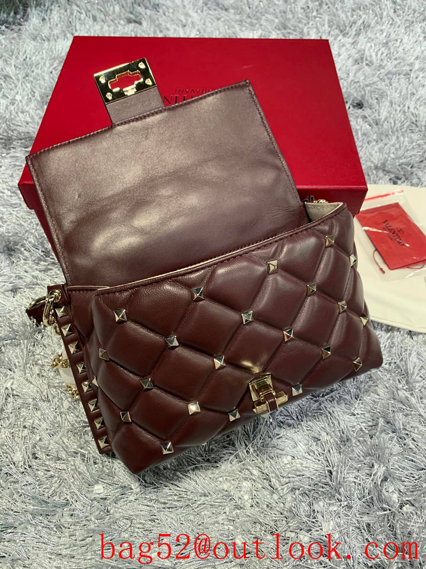 Valentino Candystud Shoulder Bag with Chain Handbag Coffee