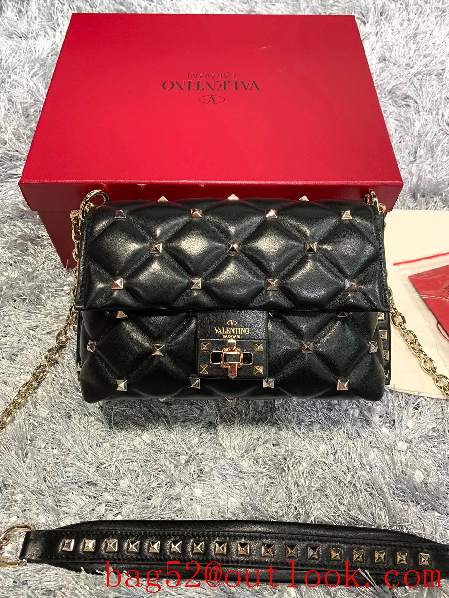 Valentino Candystud Shoulder Bag with Chain Handbag Black