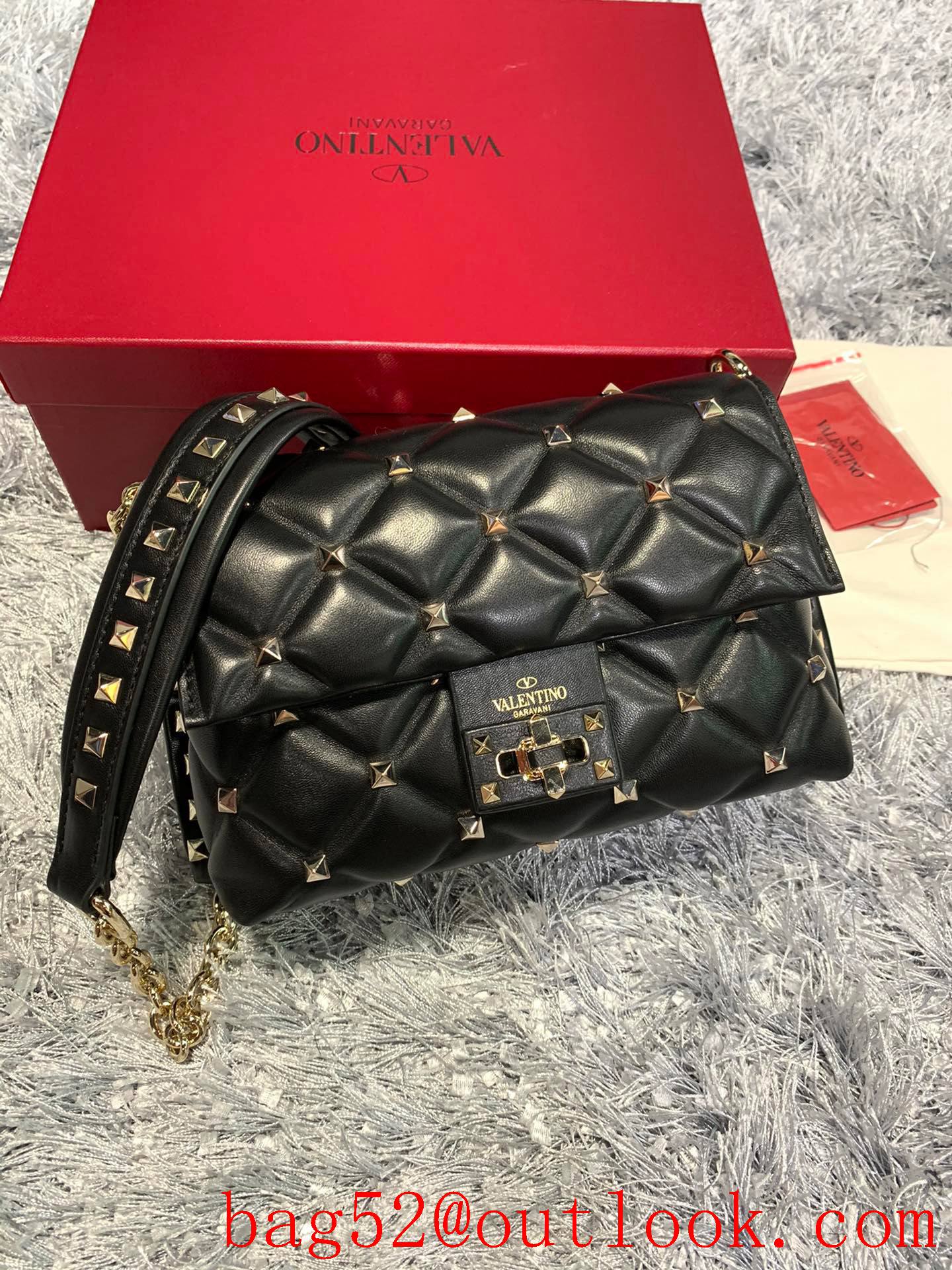 Valentino Candystud Shoulder Bag with Chain Handbag Black