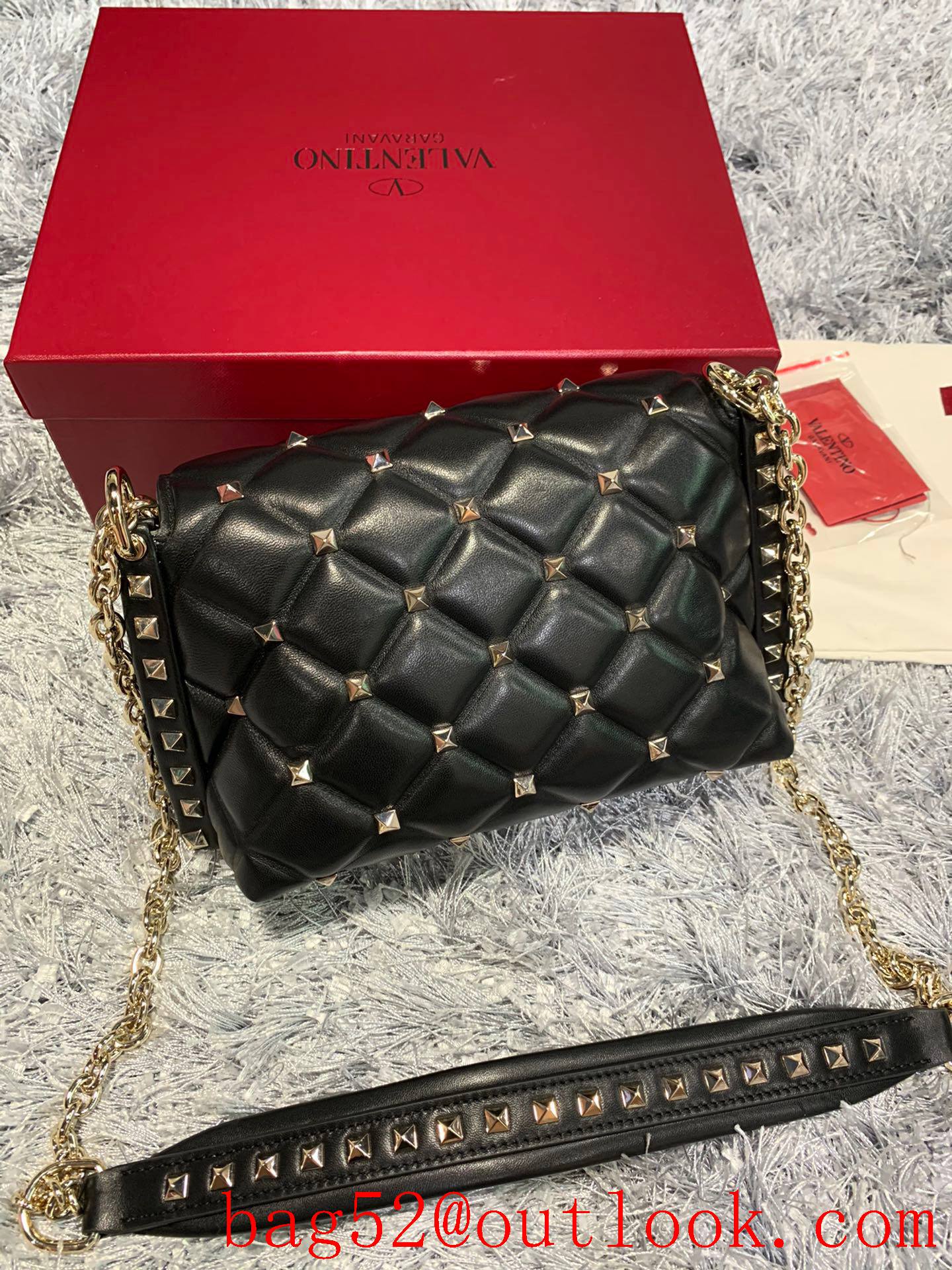 Valentino Candystud Shoulder Bag with Chain Handbag Black