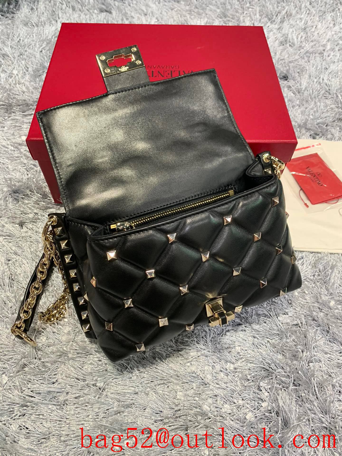 Valentino Candystud Shoulder Bag with Chain Handbag Black