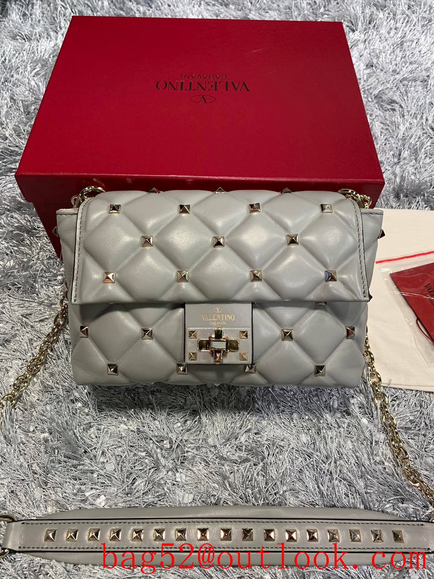 Valentino Candystud Shoulder Bag with Chain Handbag Gray