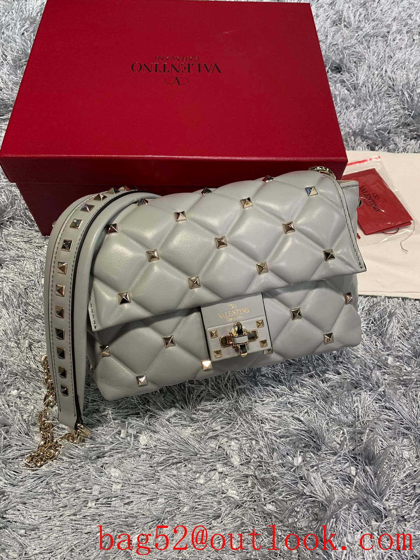 Valentino Candystud Shoulder Bag with Chain Handbag Gray