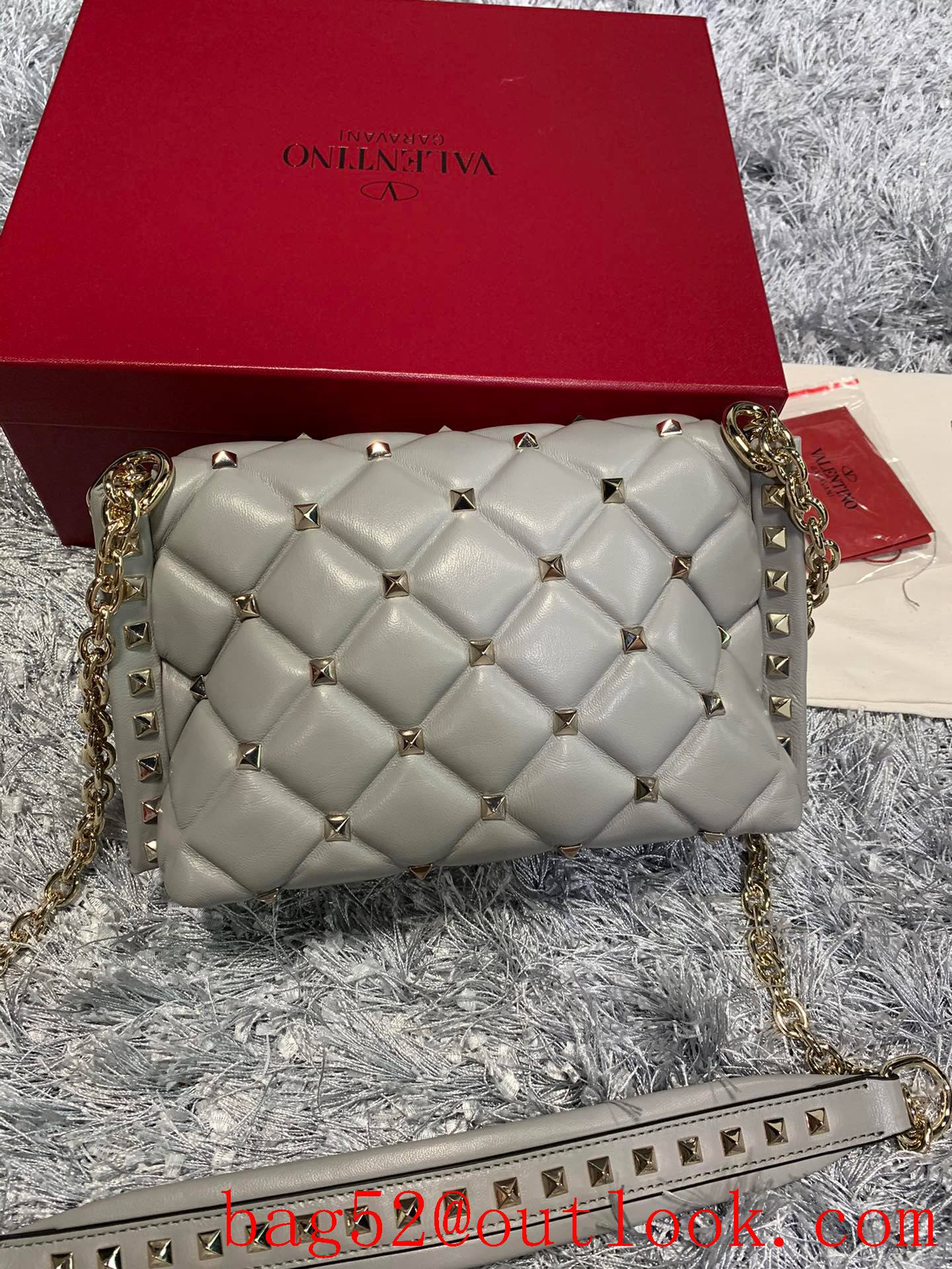 Valentino Candystud Shoulder Bag with Chain Handbag Gray