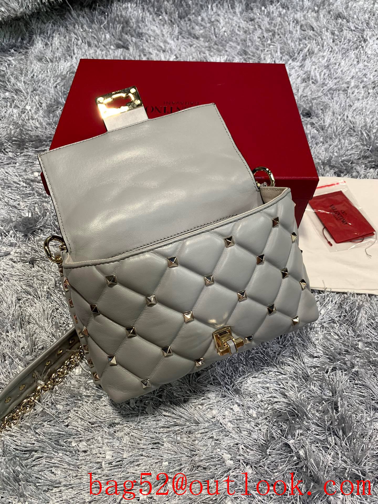 Valentino Candystud Shoulder Bag with Chain Handbag Gray