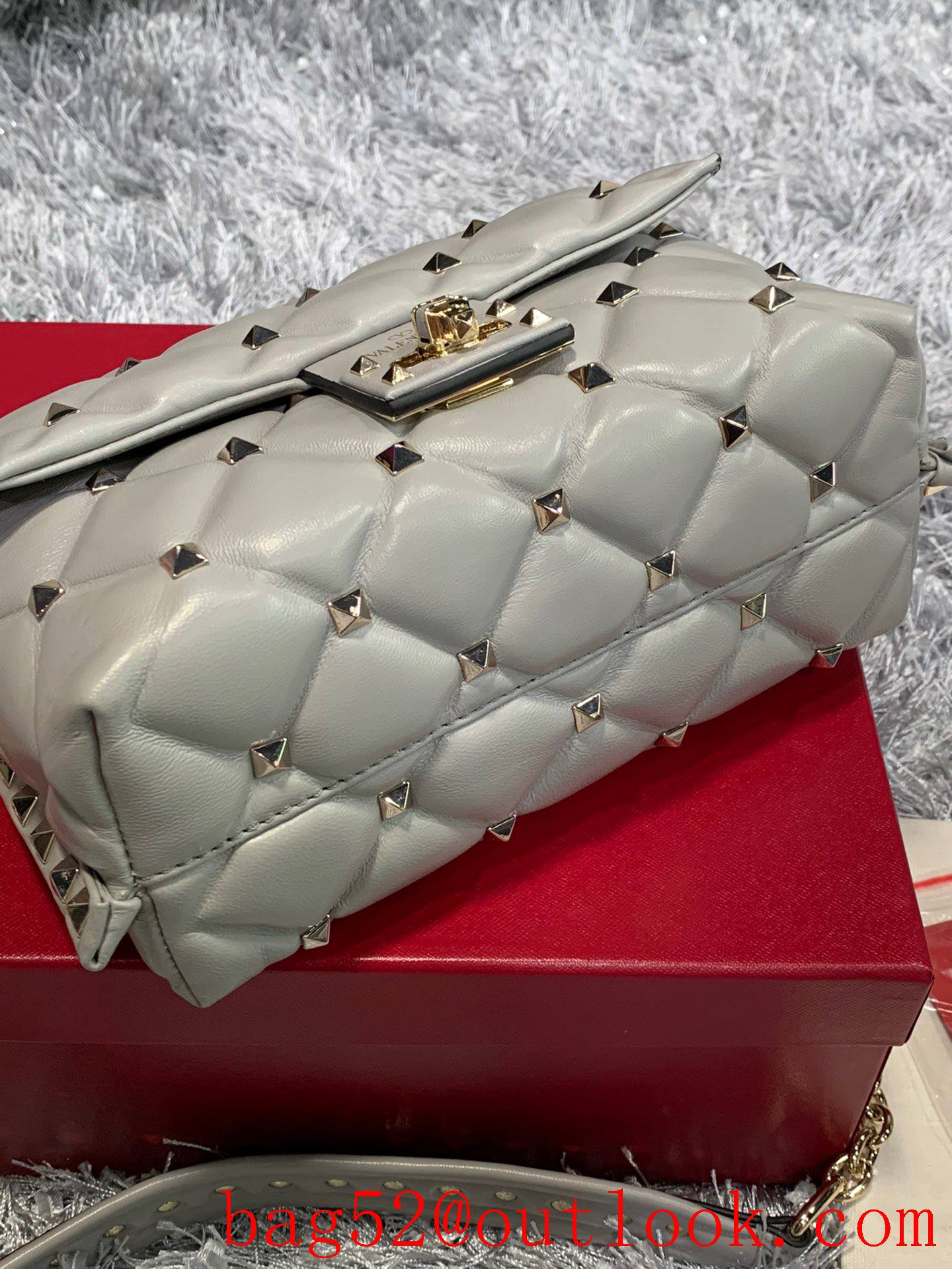 Valentino Candystud Shoulder Bag with Chain Handbag Gray