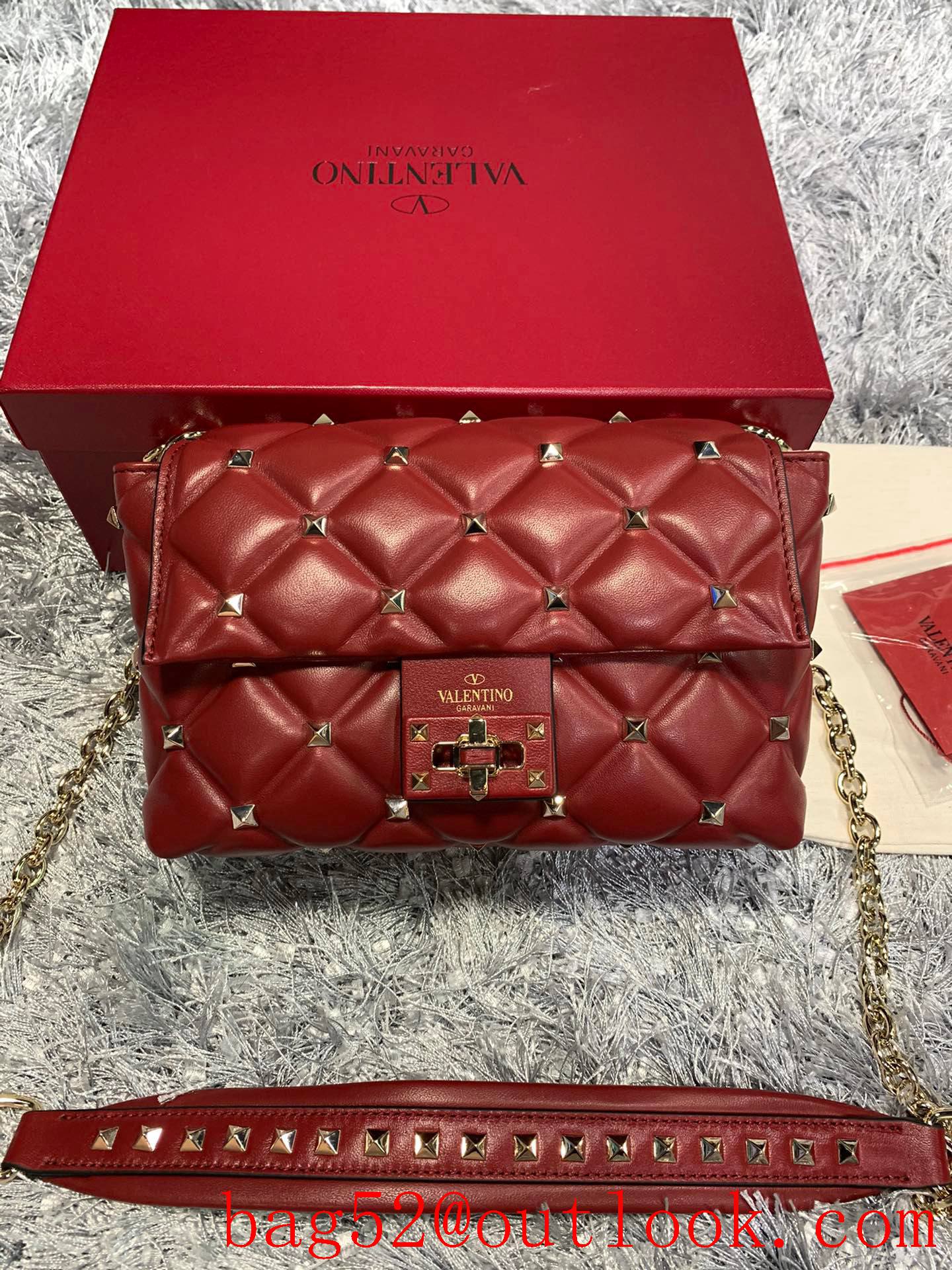 Valentino Candystud Shoulder Bag with Chain Handbag Red