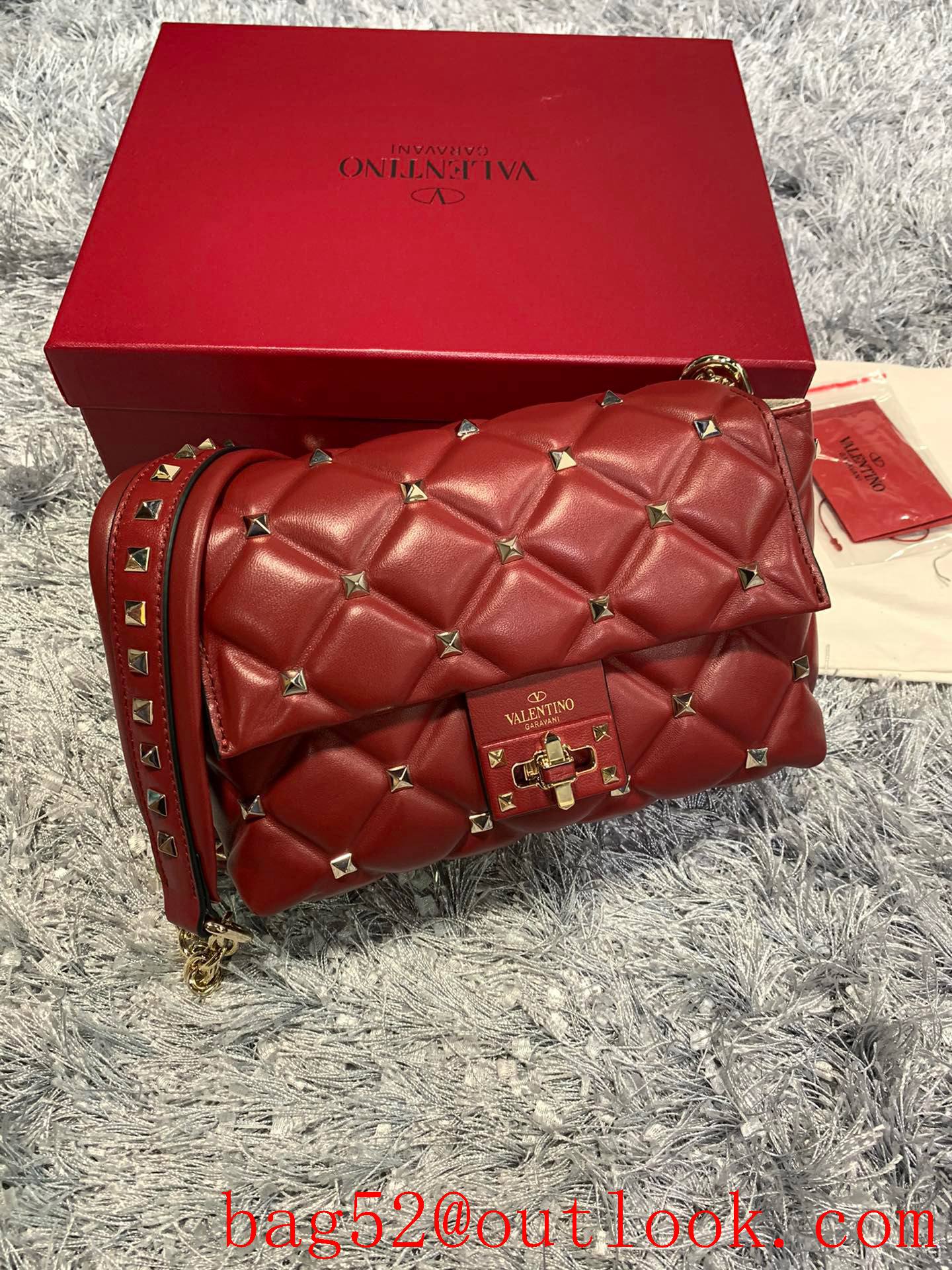 Valentino Candystud Shoulder Bag with Chain Handbag Red