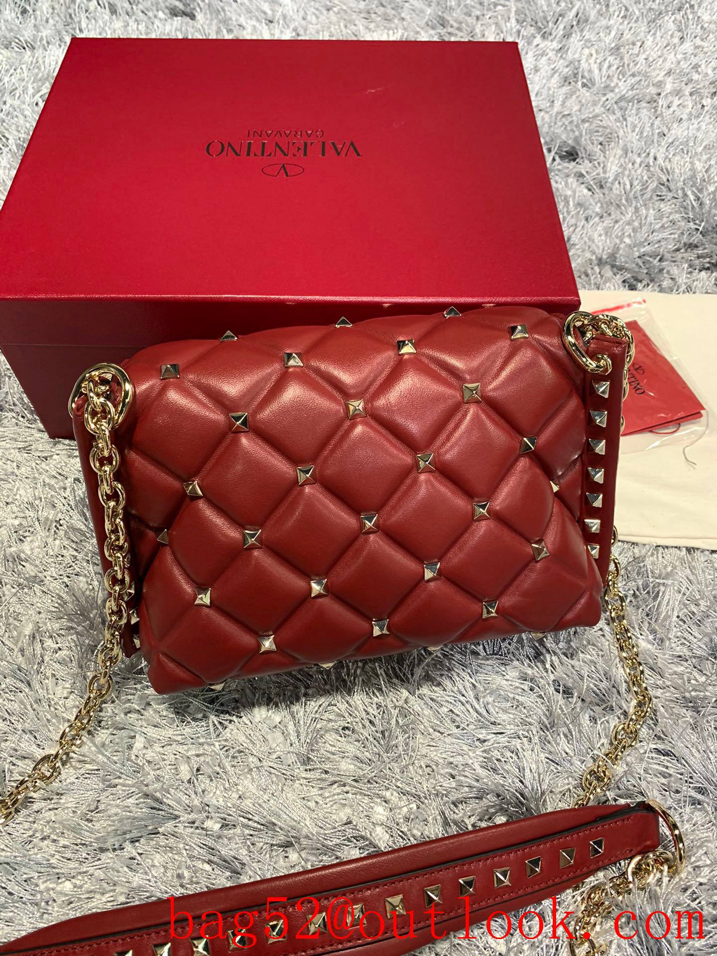 Valentino Candystud Shoulder Bag with Chain Handbag Red