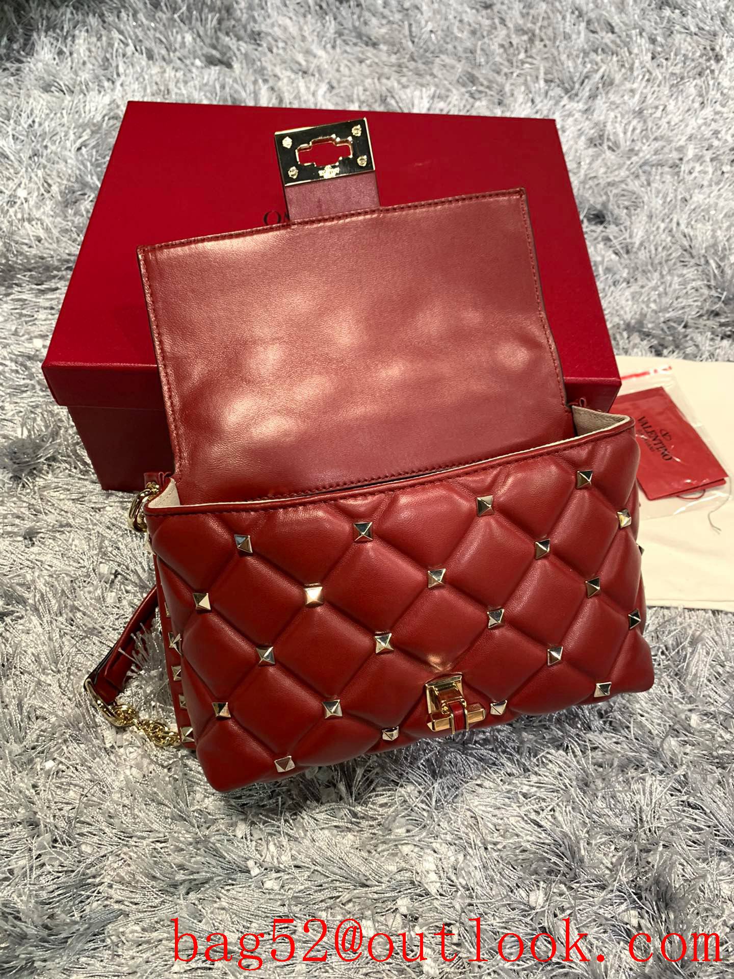 Valentino Candystud Shoulder Bag with Chain Handbag Red