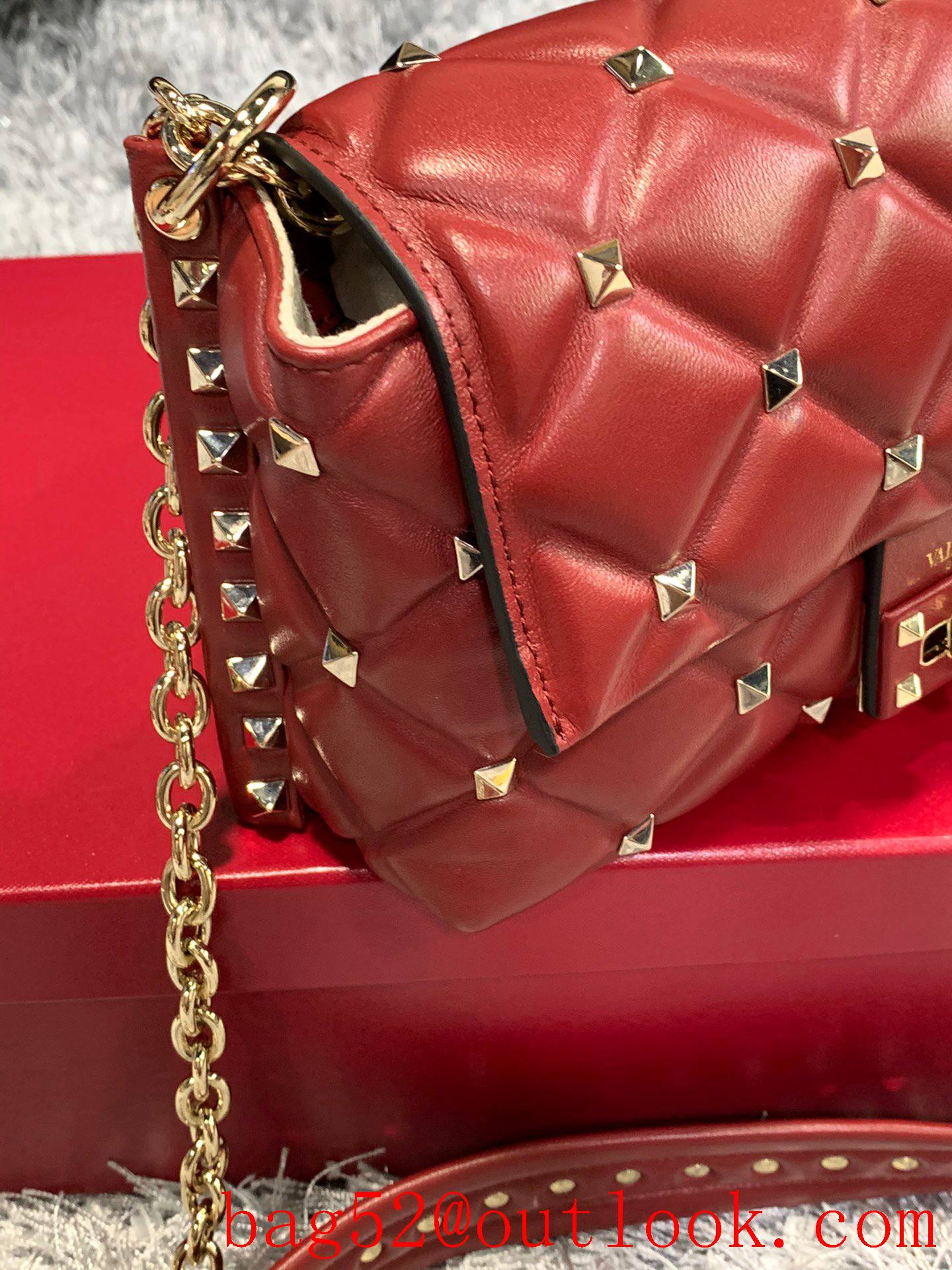 Valentino Candystud Shoulder Bag with Chain Handbag Red