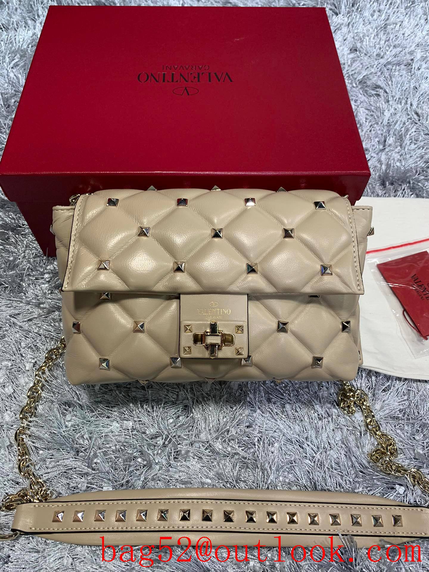 Valentino Candystud Shoulder Bag with Chain Handbag Beige