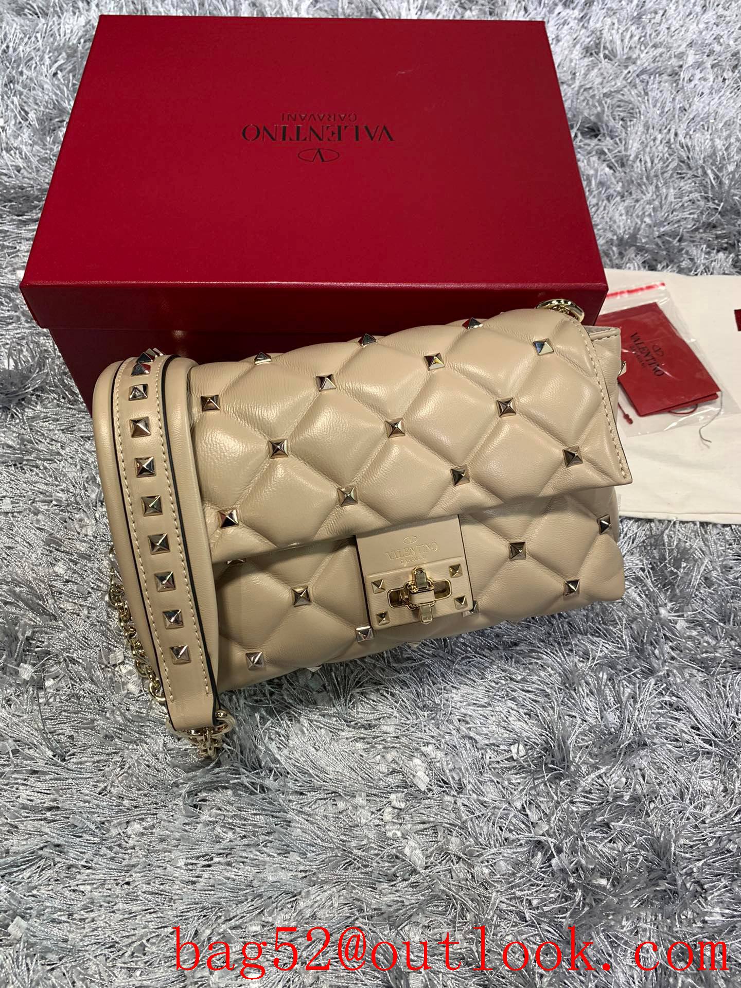 Valentino Candystud Shoulder Bag with Chain Handbag Beige