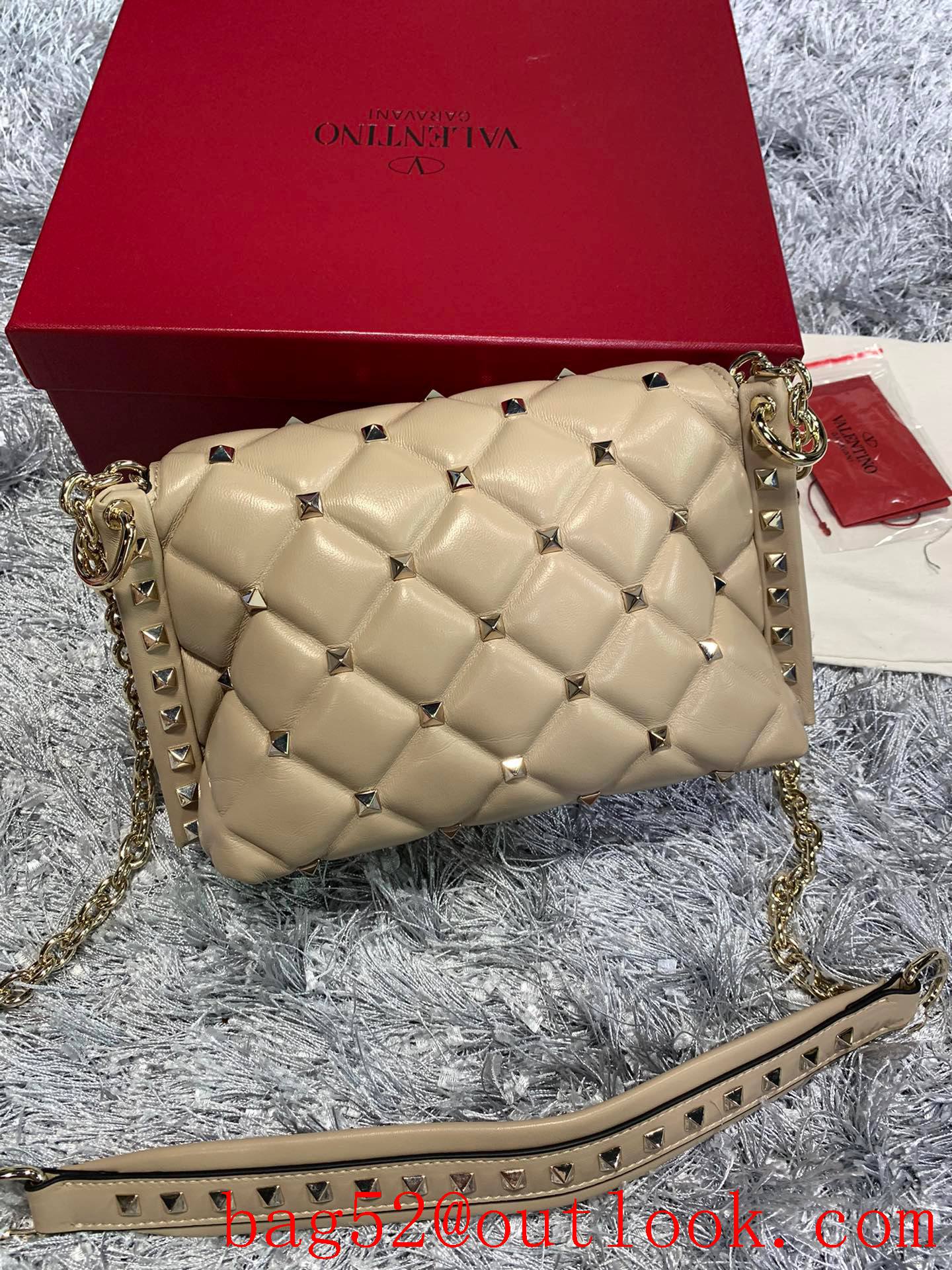 Valentino Candystud Shoulder Bag with Chain Handbag Beige