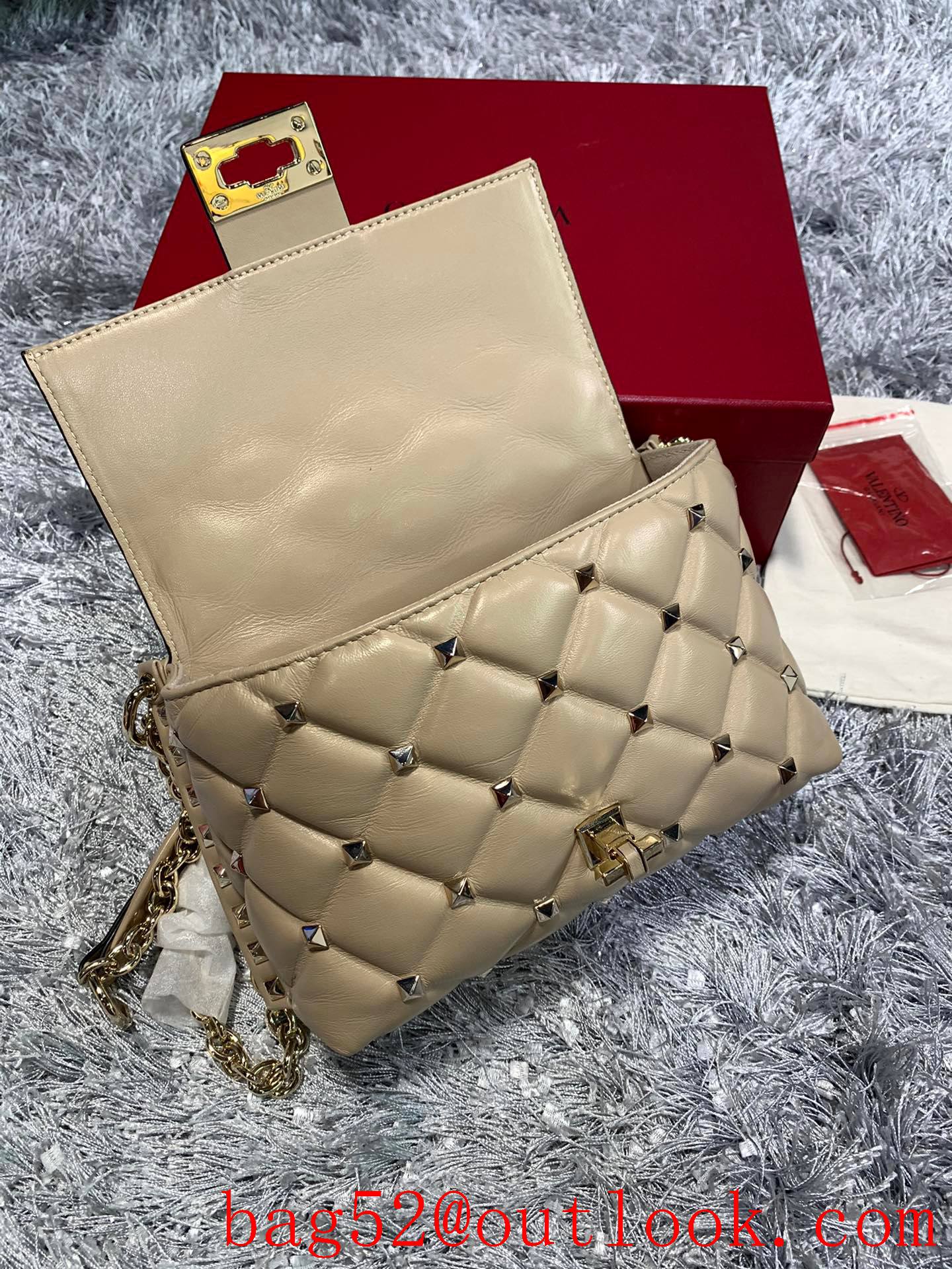 Valentino Candystud Shoulder Bag with Chain Handbag Beige