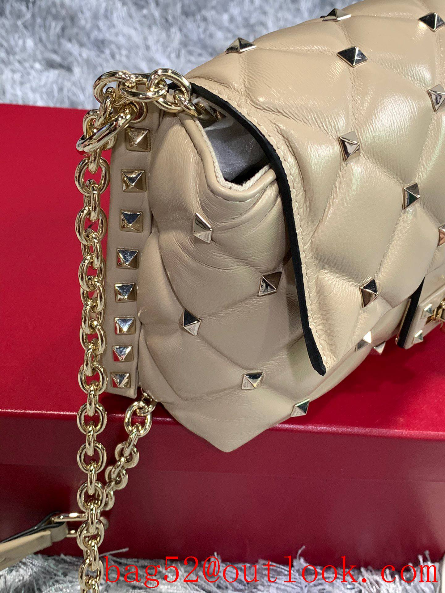 Valentino Candystud Shoulder Bag with Chain Handbag Beige