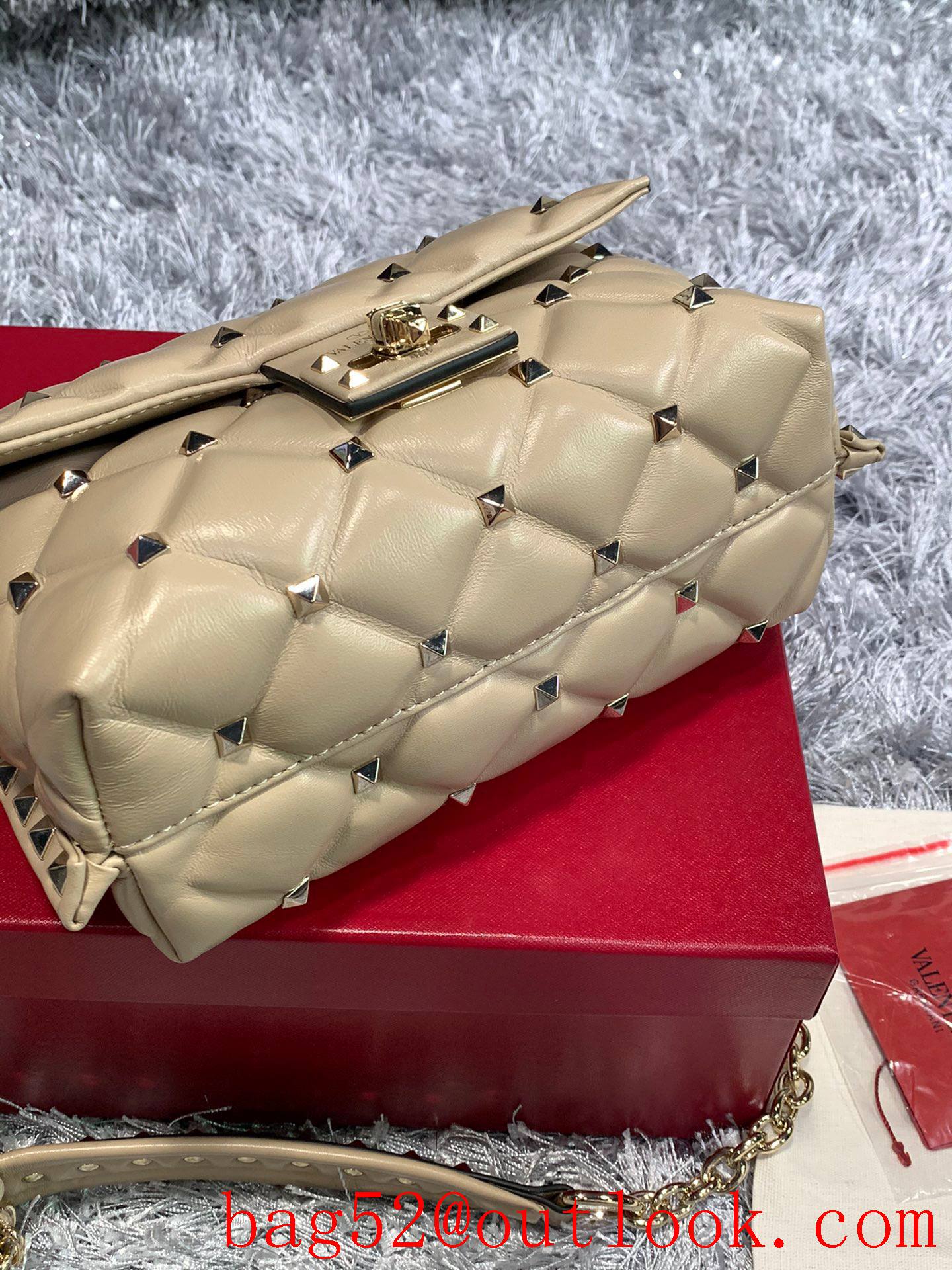 Valentino Candystud Shoulder Bag with Chain Handbag Beige