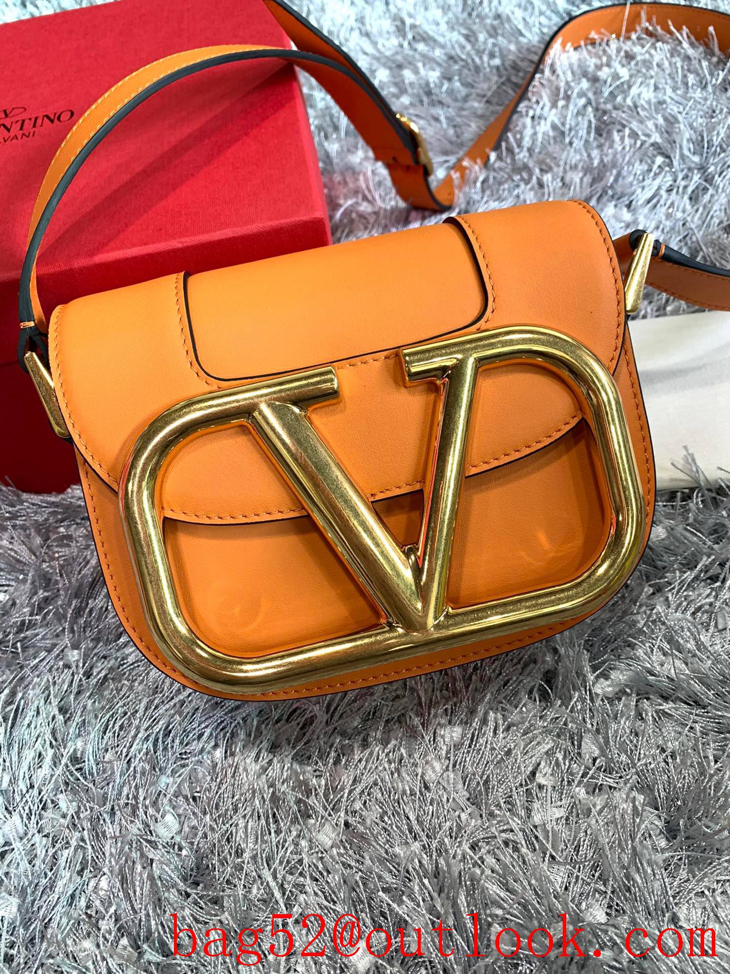 Valentino Small SuperVee Calfskin Crossbody Bag Handbag Orange