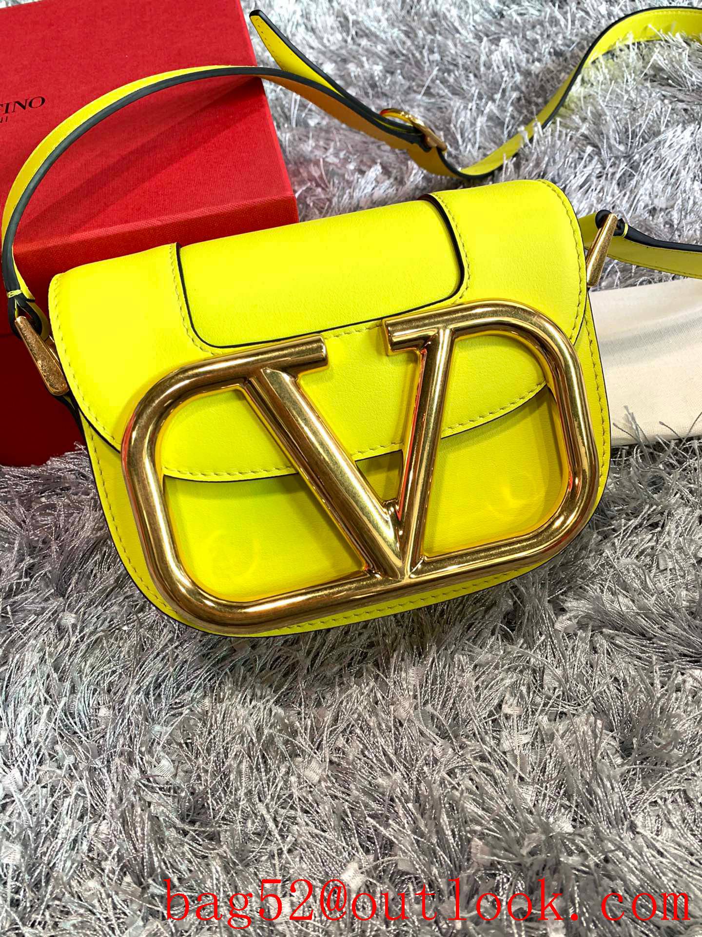 Valentino Small SuperVee Calfskin Crossbody Bag Handbag Yellow