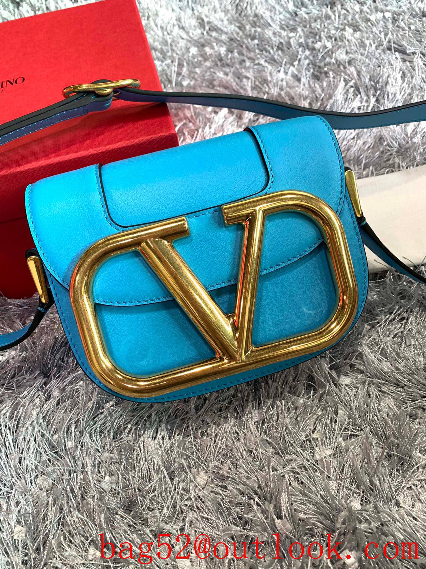 Valentino Small SuperVee Calfskin Crossbody Bag Handbag Blue