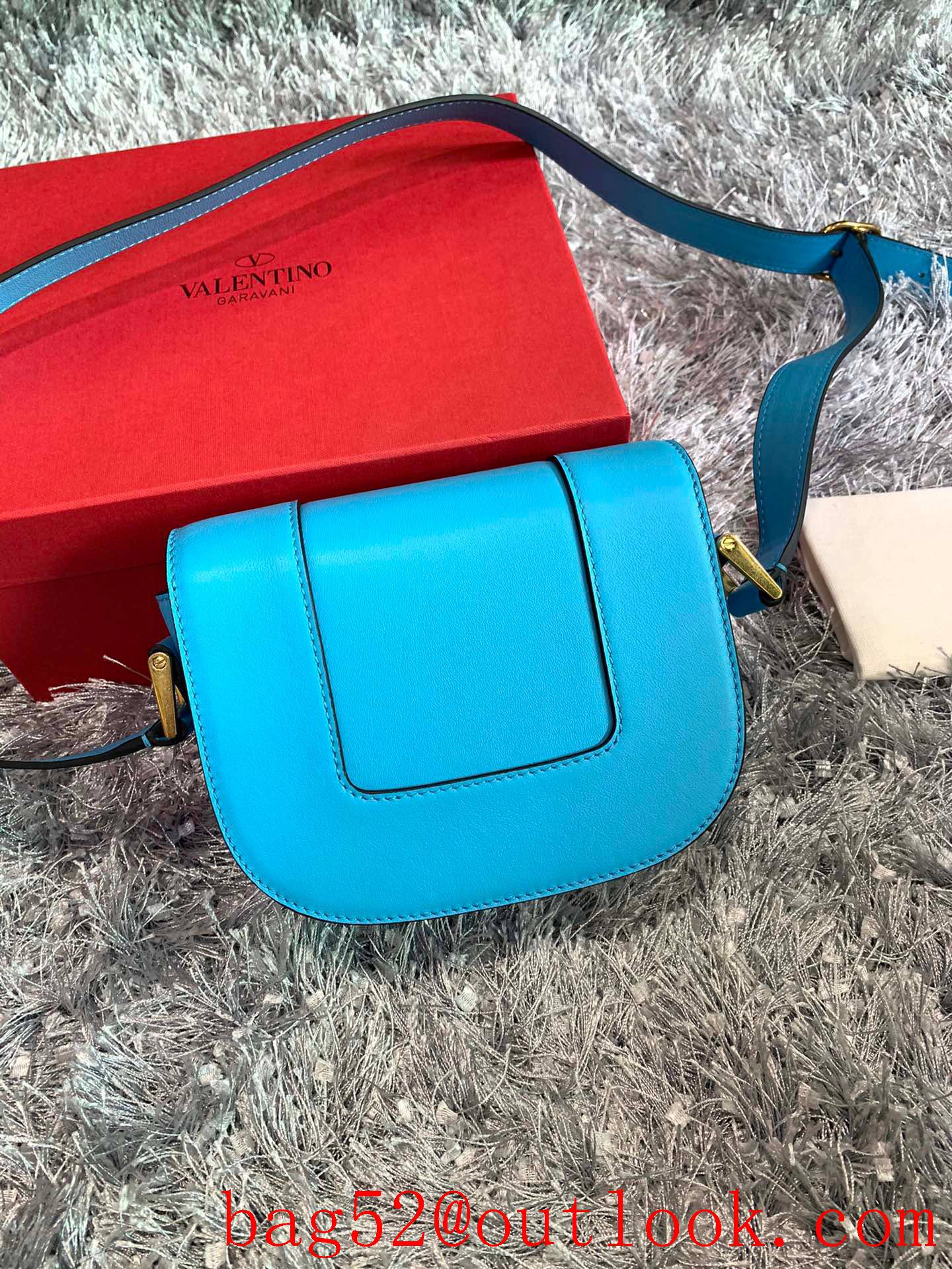 Valentino Small SuperVee Calfskin Crossbody Bag Handbag Blue