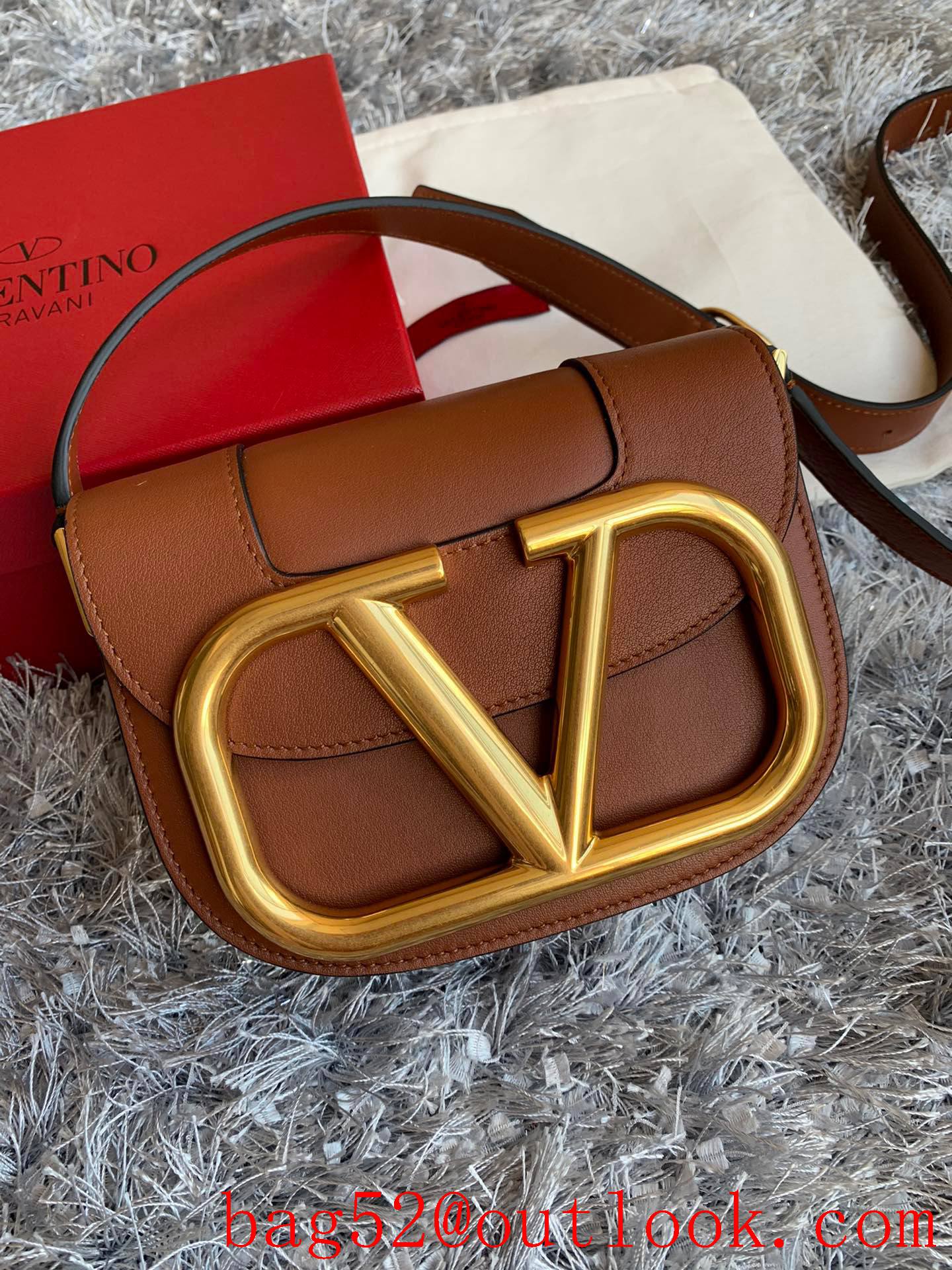 Valentino Small SuperVee Calfskin Crossbody Bag Handbag Brown