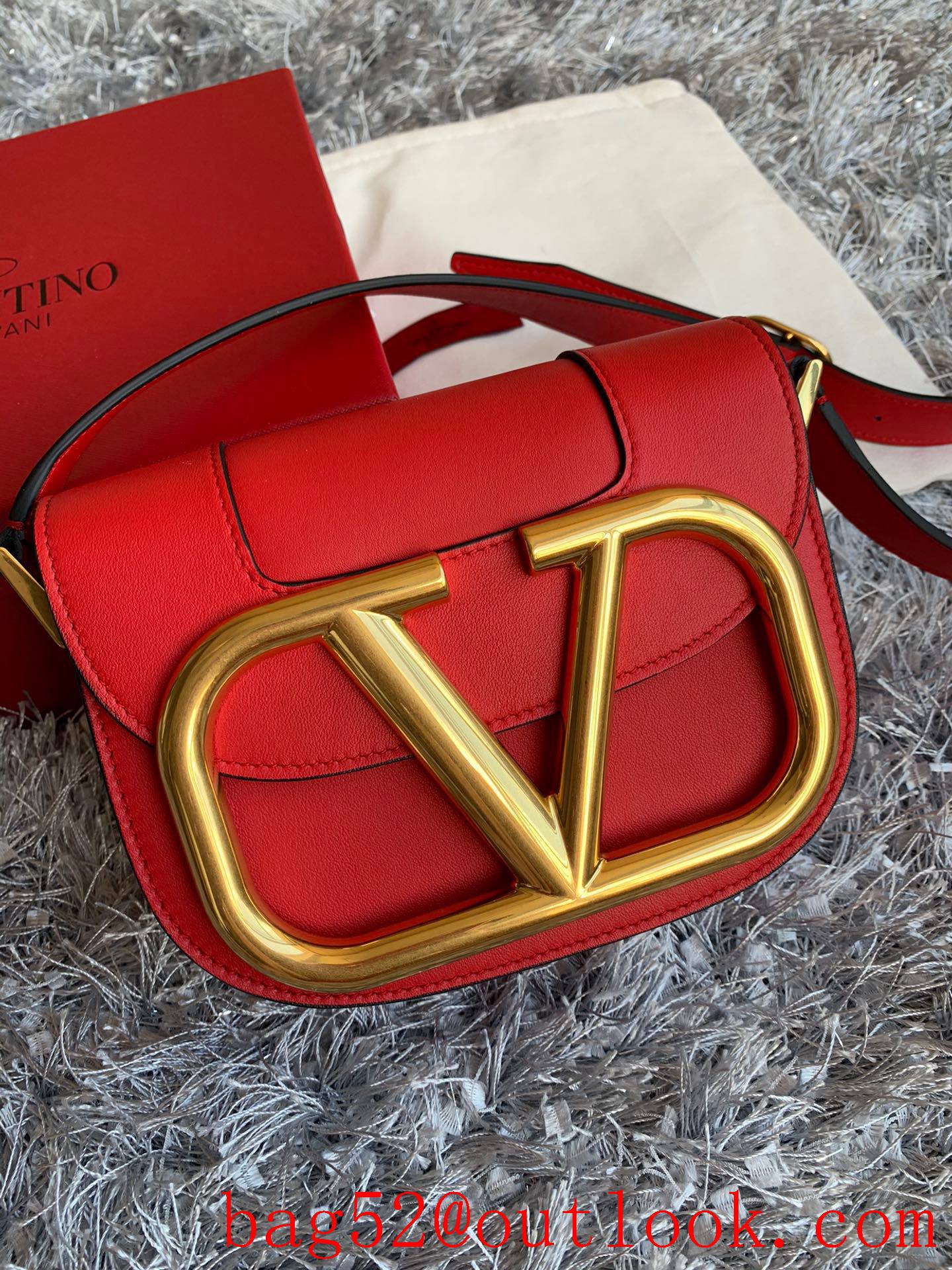 Valentino Small SuperVee Calfskin Crossbody Bag Handbag Red
