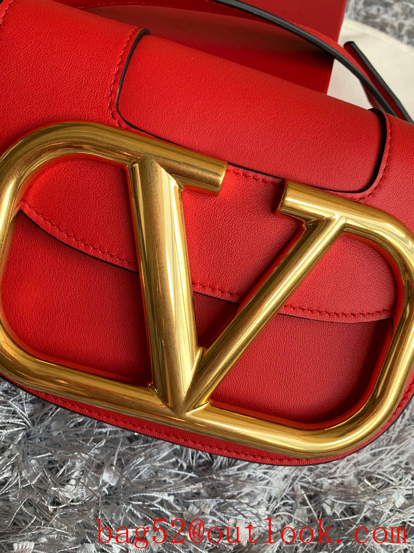 Valentino Small SuperVee Calfskin Crossbody Bag Handbag Red