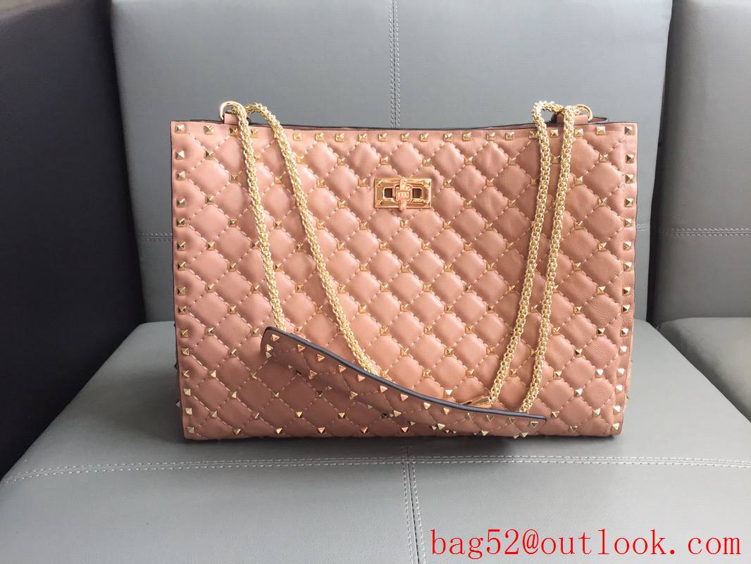 Valentino Garavani Rockstud Spike Shopping Bag Leather Pink Tote Handbag