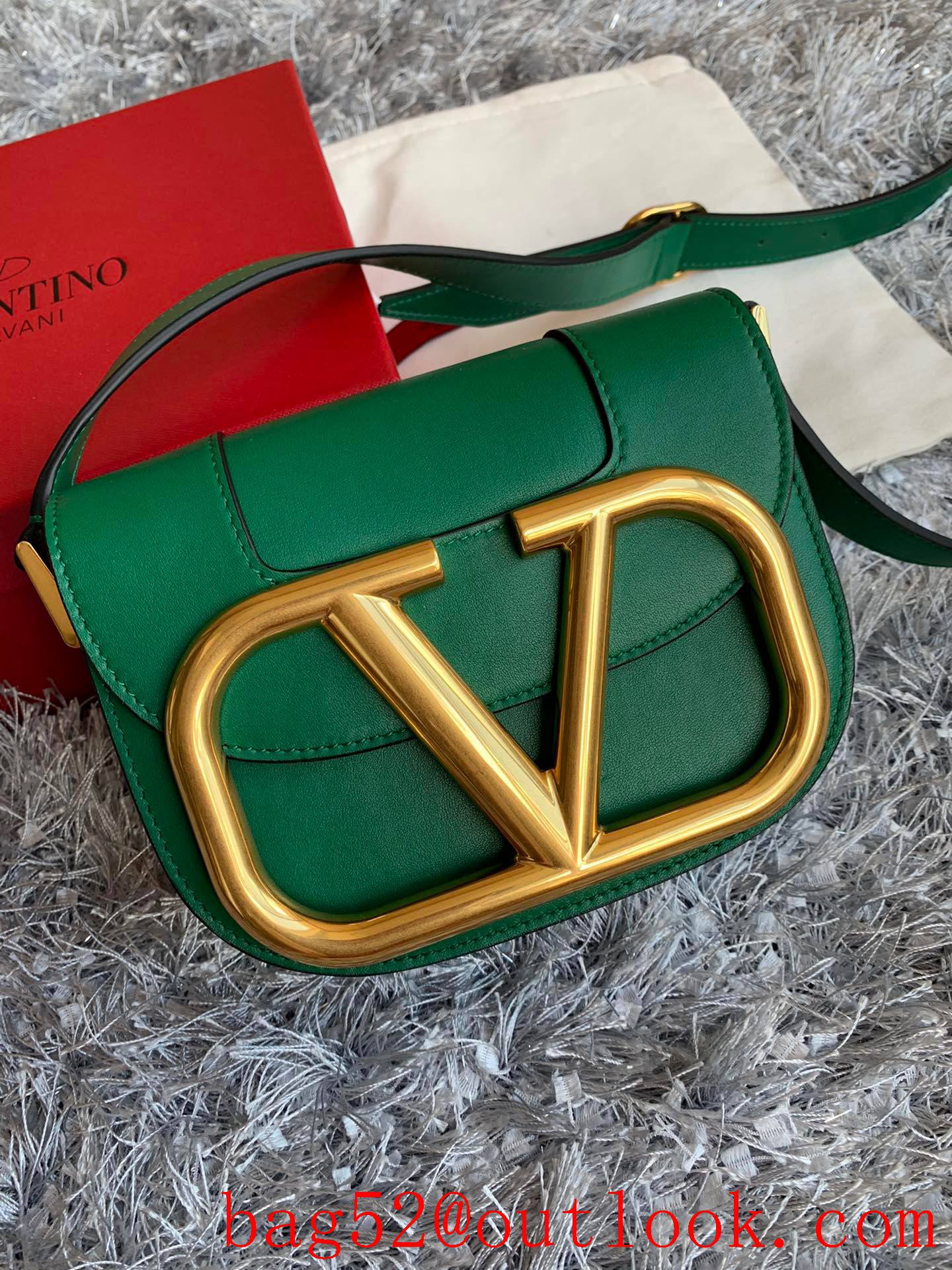 Valentino Small SuperVee Calfskin Crossbody Bag Handbag Green