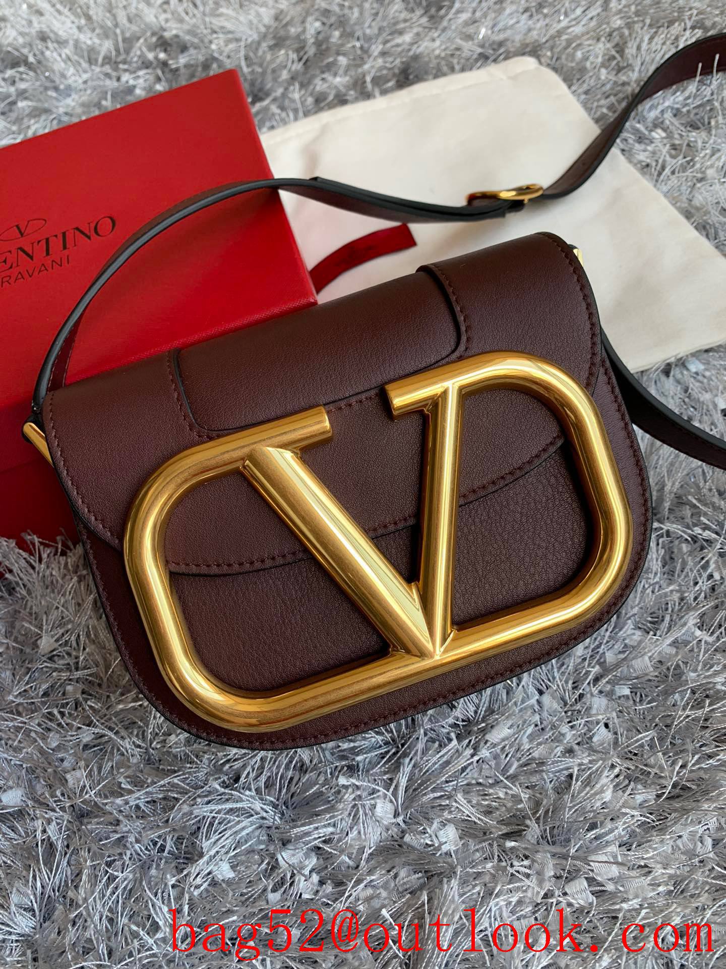 Valentino Small SuperVee Calfskin Crossbody Bag Handbag Coffee