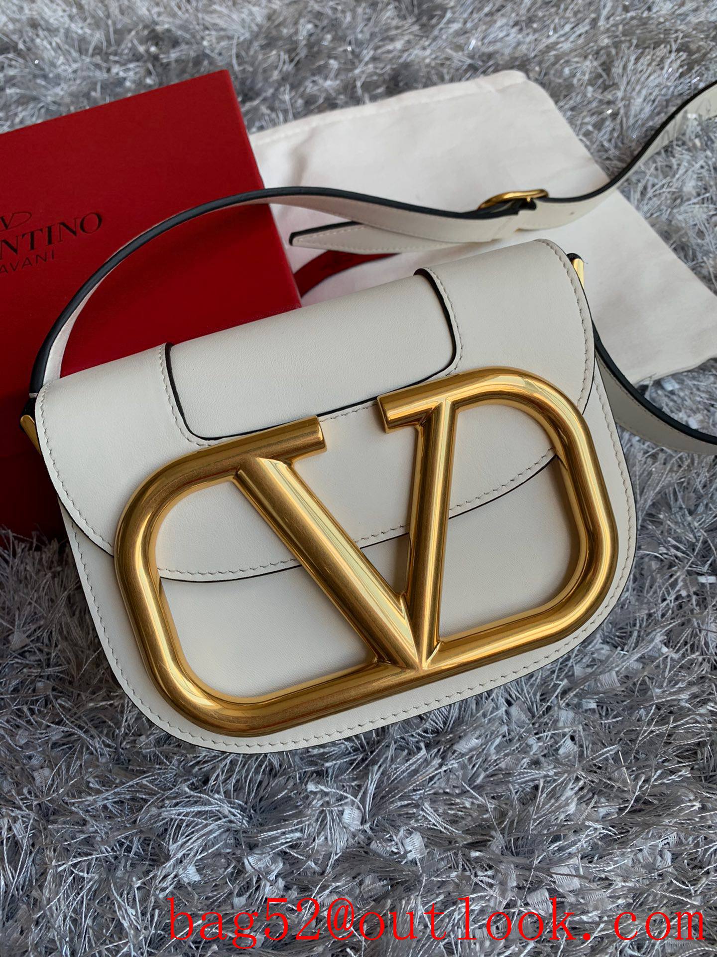 Valentino Small SuperVee Calfskin Crossbody Bag Handbag Cream
