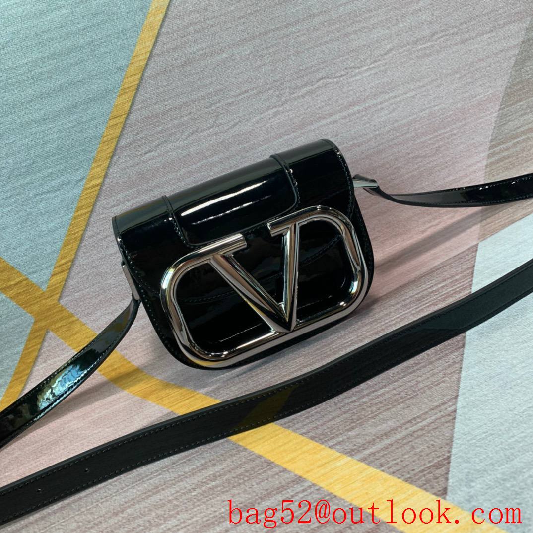 Valentino Small SuperVee Shiny Calfskin Crossbody Bag Handbag Black