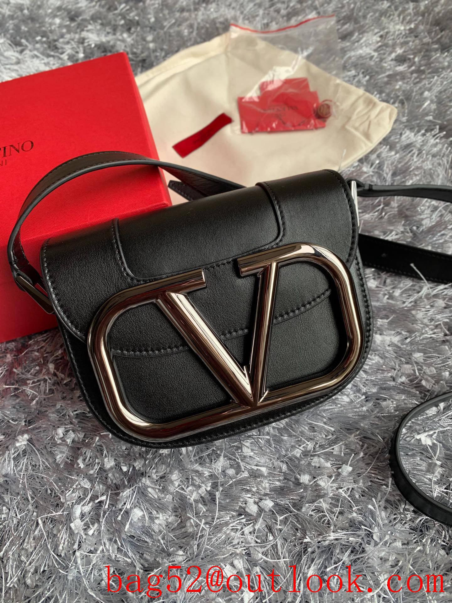 Valentino Small SuperVee Calfskin Crossbody Bag Handbag Black